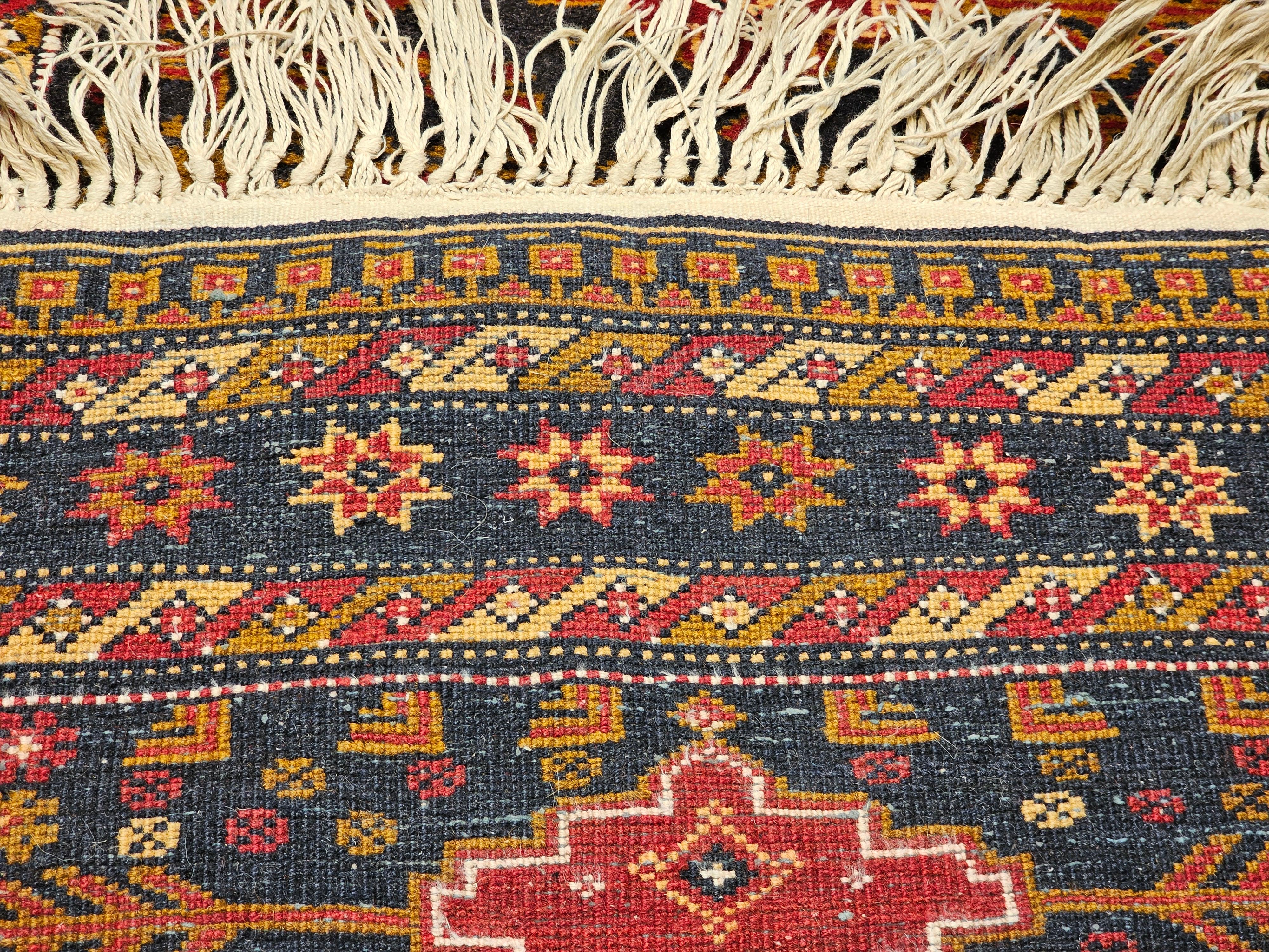 Afghanischer Stammeskunst-Läufer im geometrischen Muster in Blau, Rot, Gold, Elfenbein im Angebot 11