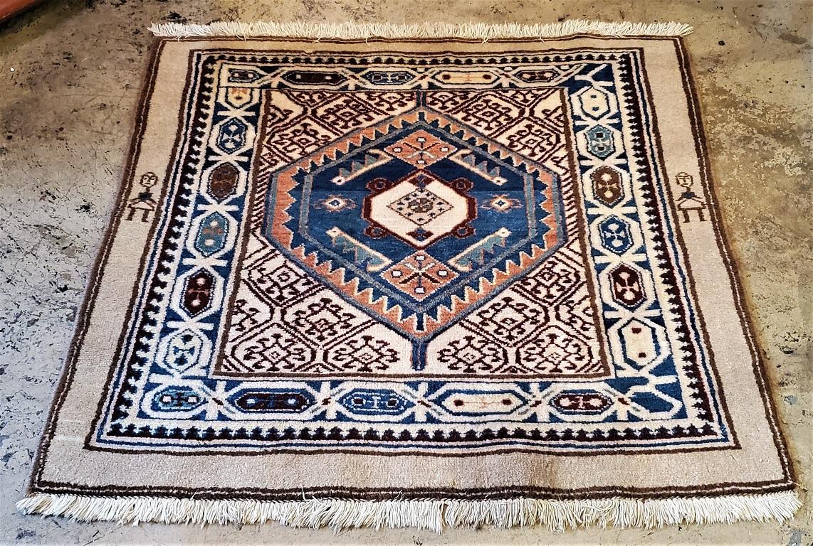 Folk Art Vintage Afghan Tribal Square Prayer Rug For Sale