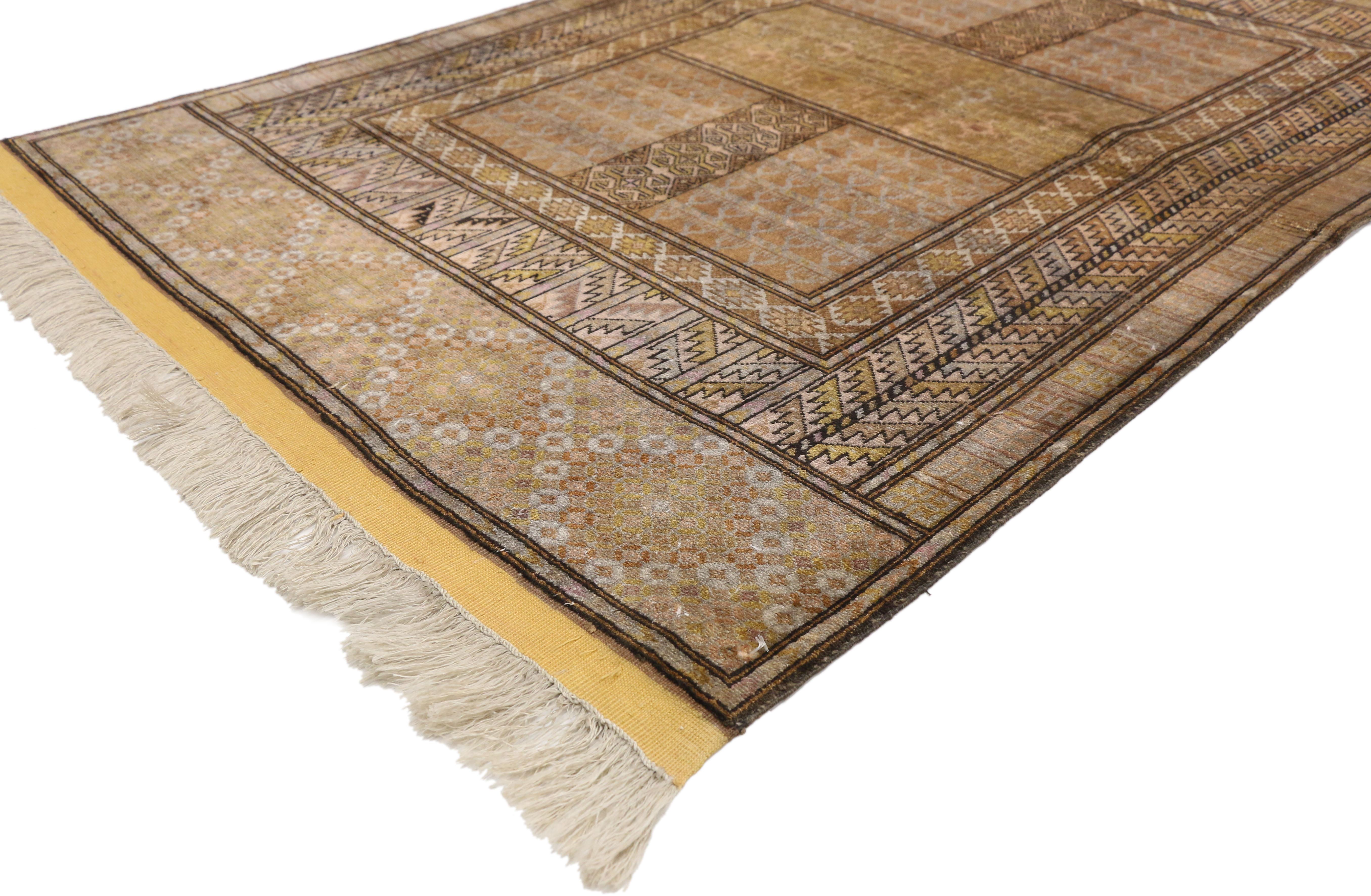 71971 vintage Afghan Turkoman Tribal Ersari Engsi, Hatchli tent door Hanging Ensi, wool rug. This hand knotted wool vintage Afghan Hatchli Ersari rug is also known as a Turkoman tent door Hanging aka Ensi. It features a compartmental design composed
