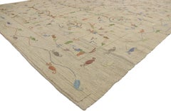 Vintage Afghan Uzbek Suzani Embroidered Kilim Rug with Bohemian Style