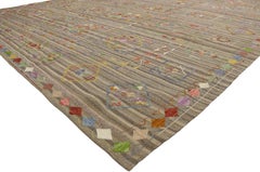 Vintage Afghan Uzbek Suzani Embroidered Kilim Rug with Bohemian Style