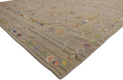 Vintage Afghan Uzbek Suzani Embroidered Kilim Rug with Bohemian Style