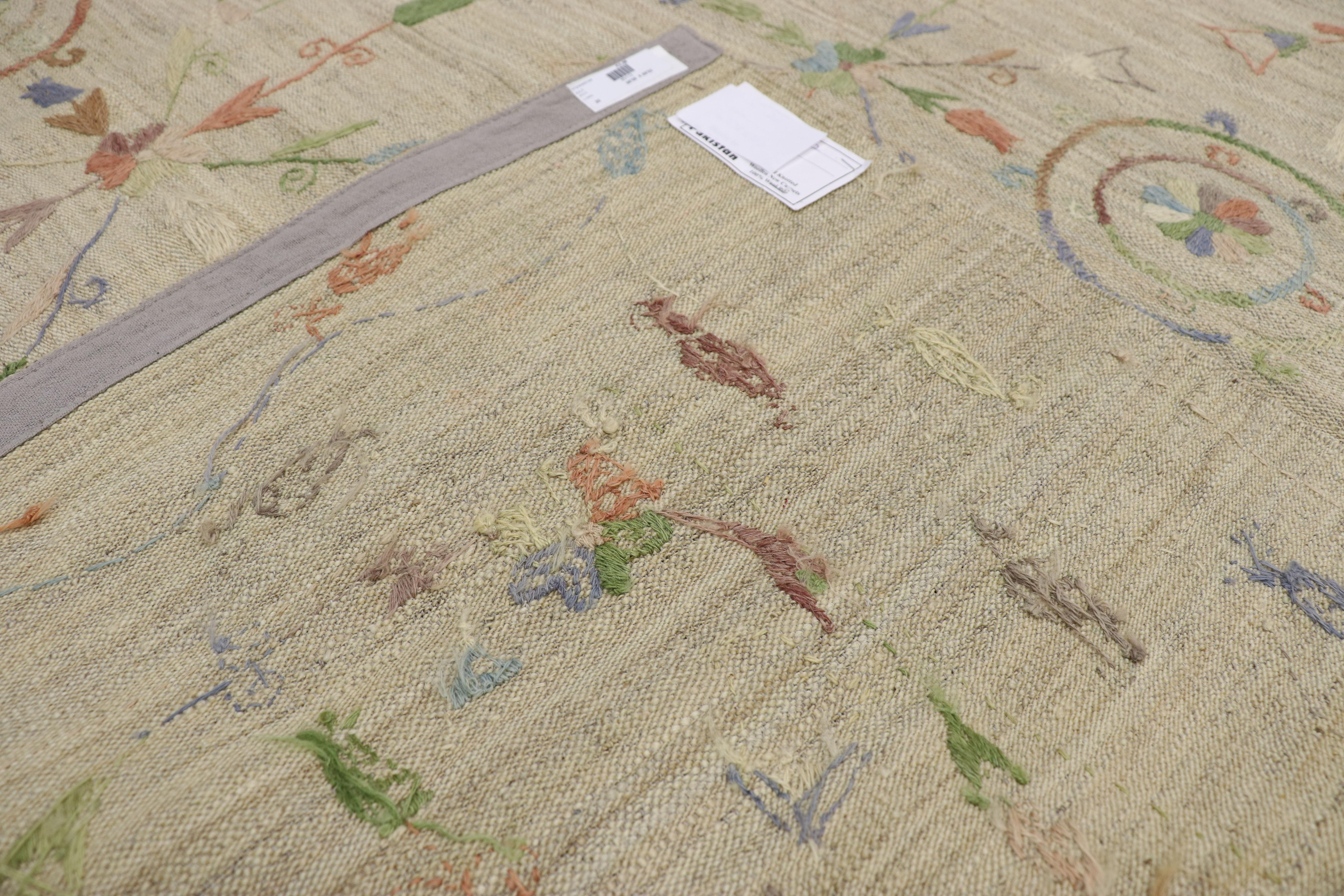 20th Century Vintage Afghan Uzbek Suzani Embroidered Kilim Rug with Bohemian Style For Sale