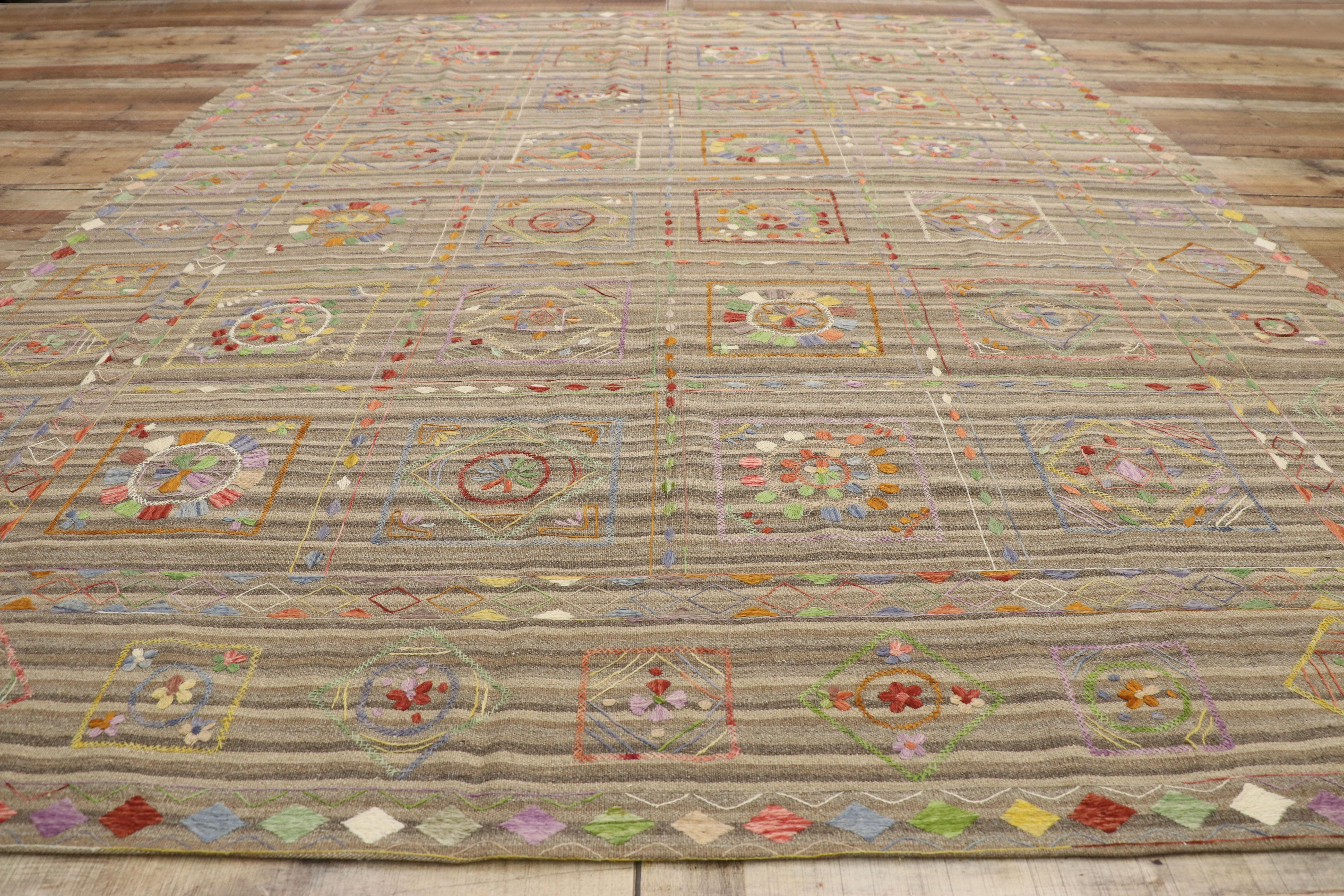 Laine Tapis Kilim afghan ouzbek Suzani brodé vintage de style bohème en vente