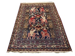 Vintage Afghan War Rug with Figural Pictorial Lions Elephants Warriors 6 x 4 ft