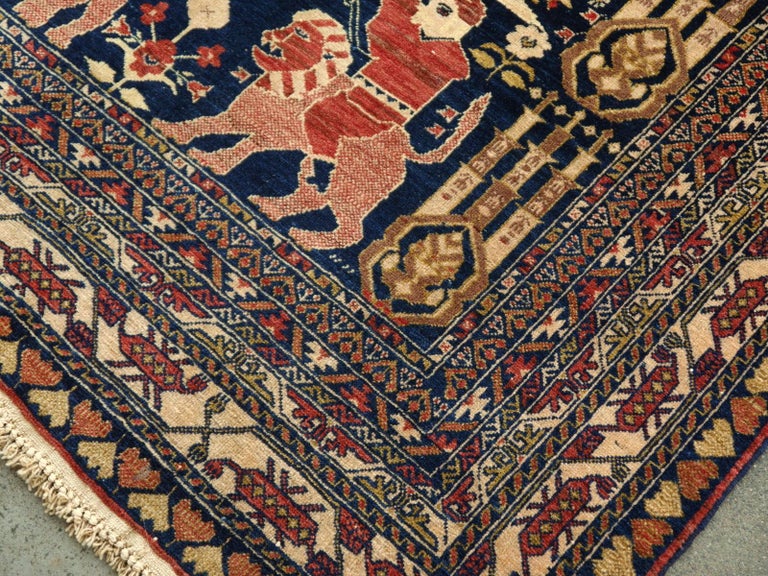 Vintage Afghan War Rug with Figural Pictorial Lions Elephants Warriors