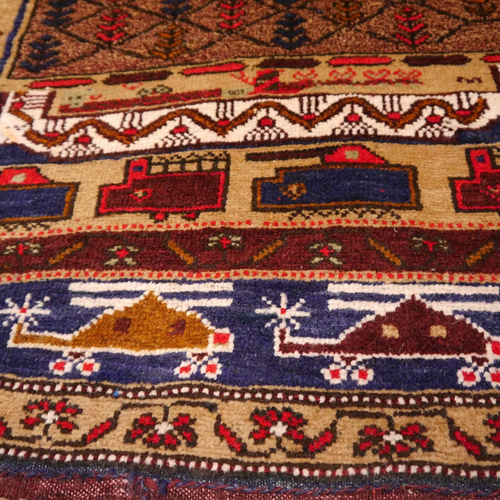 Wool Vintage Afghan War Rug with Tanks and Helicopters