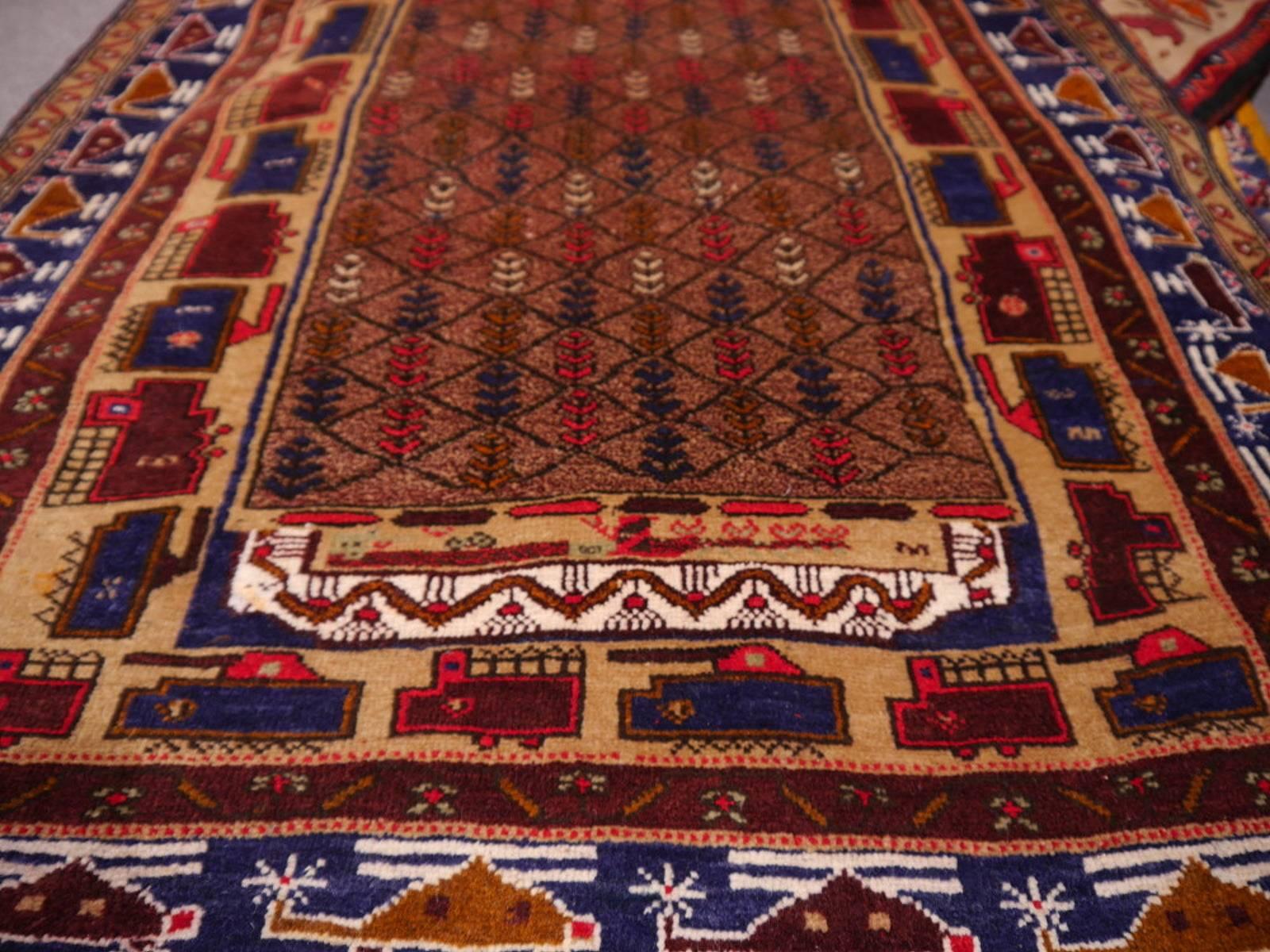 Tribal Vintage Afghan War Rug with Tanks and Helicopters