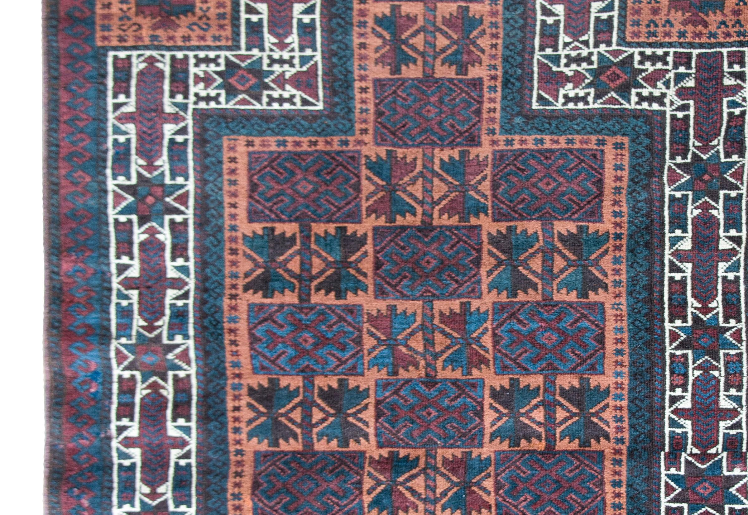 Hand-Knotted Vintage AFghani Baluch Prayer Rug For Sale