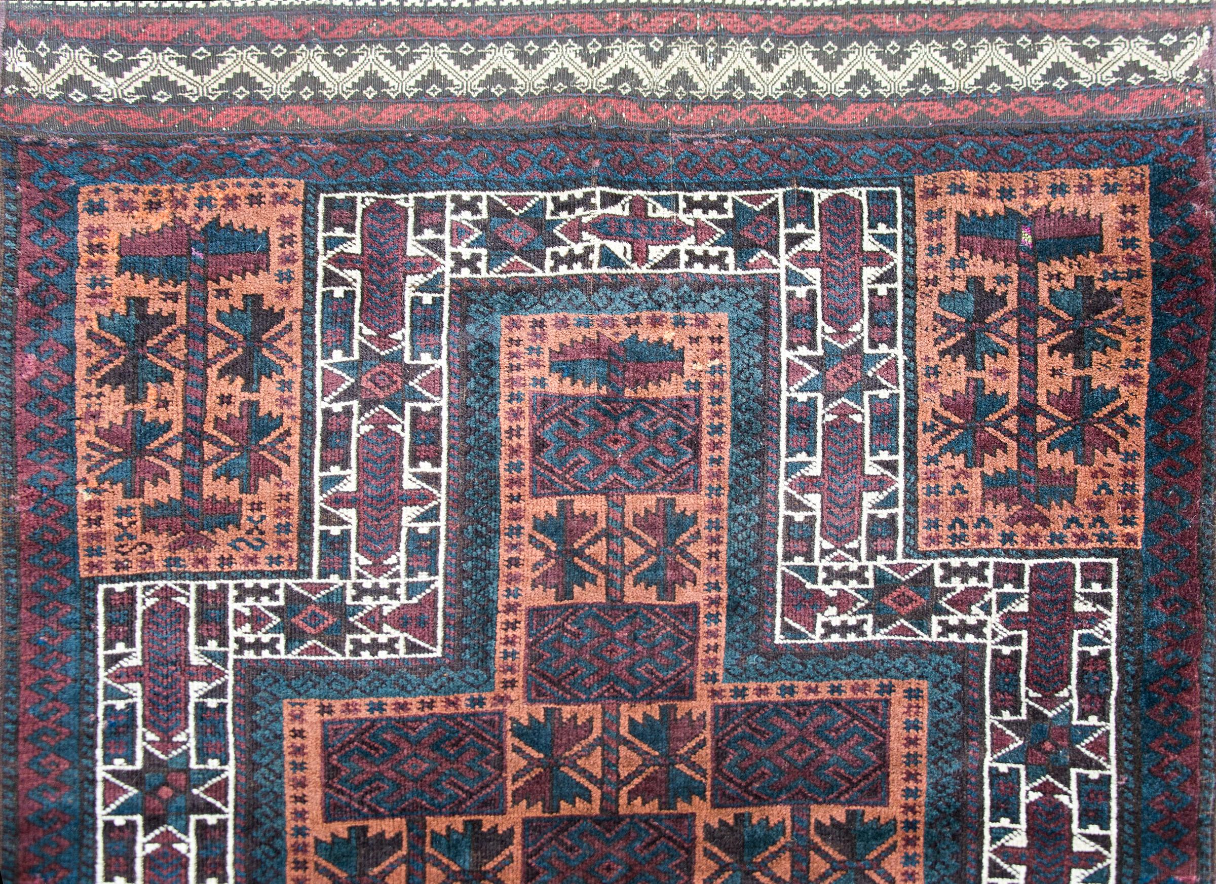 Vintage AFghani Baluch Prayer Rug For Sale 1