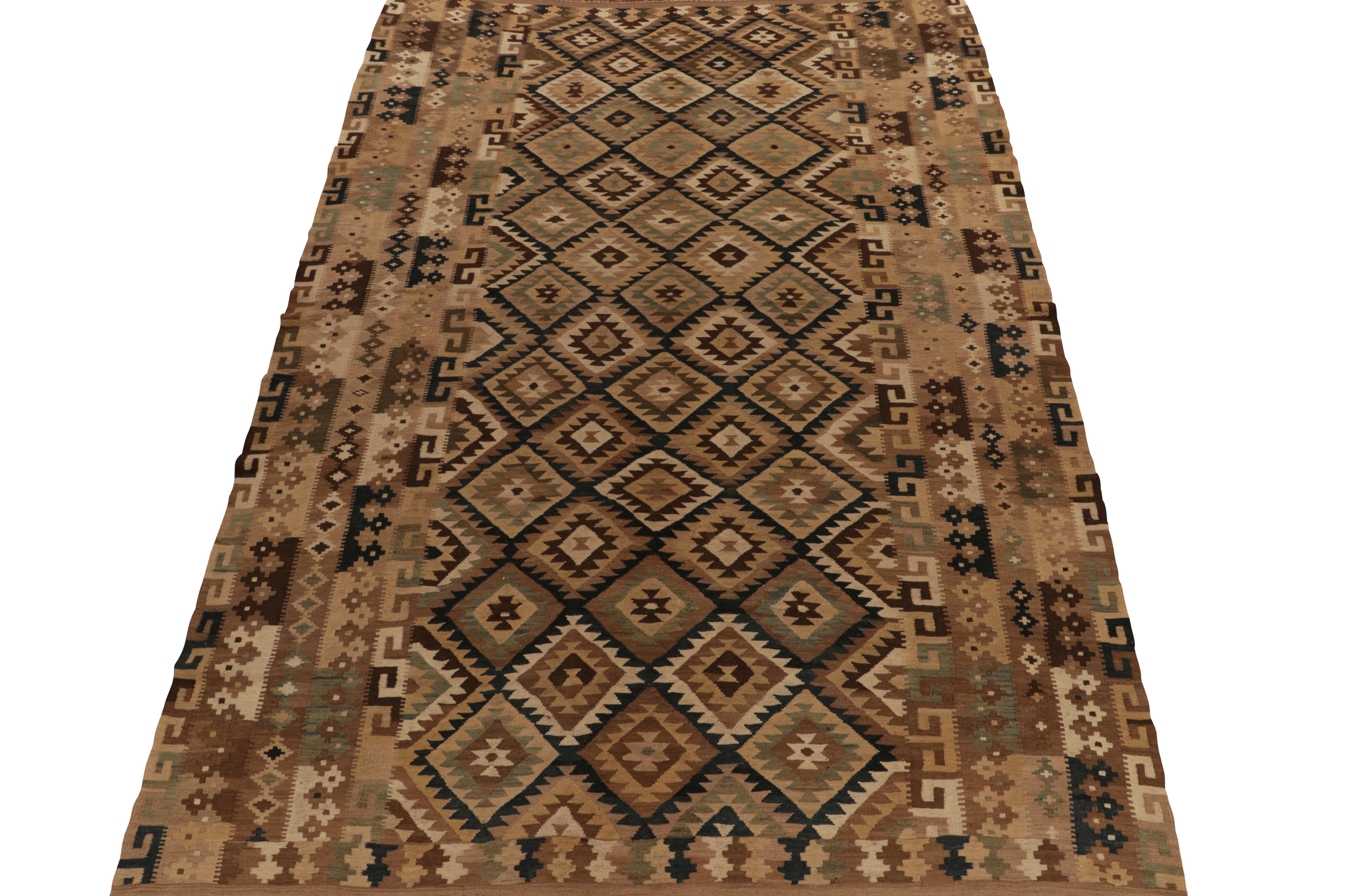 Hand-Knotted Vintage Afghani Kilim Rug in Beige-Brown, Black Tribal Pattern by Rug & Kilim For Sale