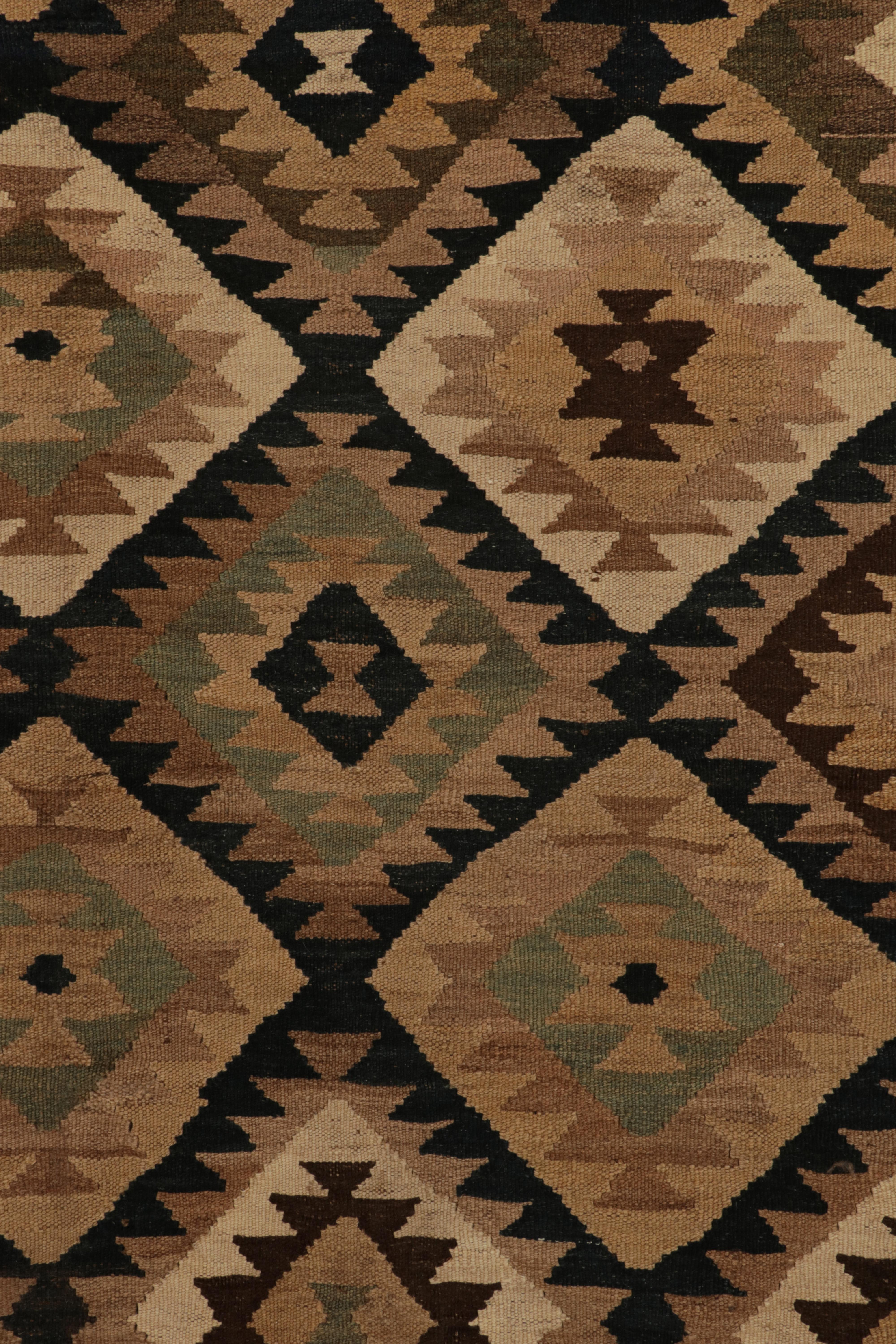 Wool Vintage Afghani Kilim Rug in Beige-Brown, Black Tribal Pattern by Rug & Kilim For Sale