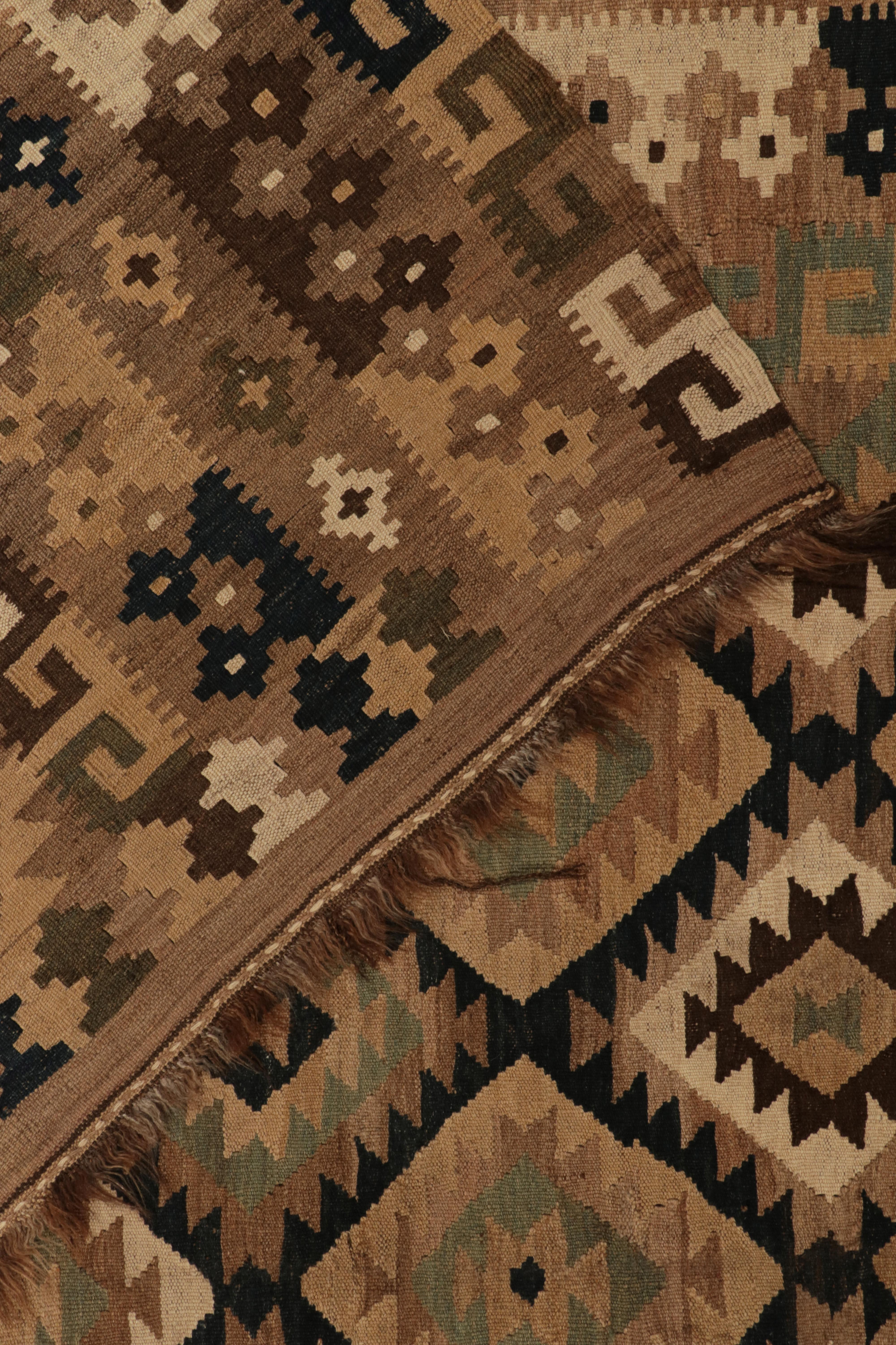 Vintage Afghani Kilim Rug in Beige-Brown, Black Tribal Pattern by Rug & Kilim For Sale 1