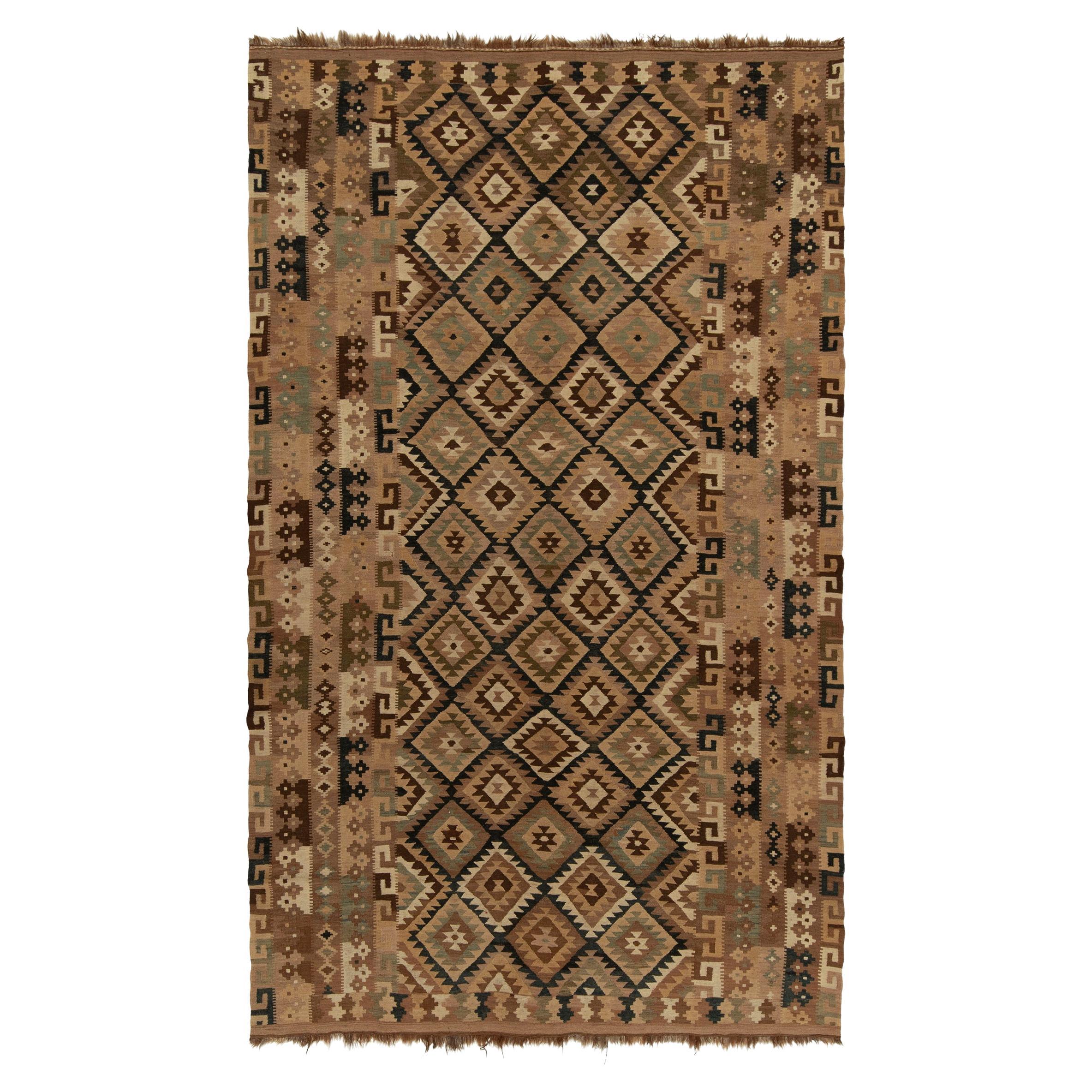 Tapis Kilim afghan vintage en beige-marron, motif tribal noir de Rug & Kilim