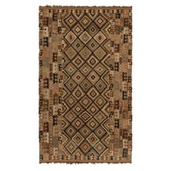 Afghanischer Vintage-Kelim-Teppich im Vintage-Stil in Beige-Braun mit schwarzem Stammesmuster von Teppich & Kelim
