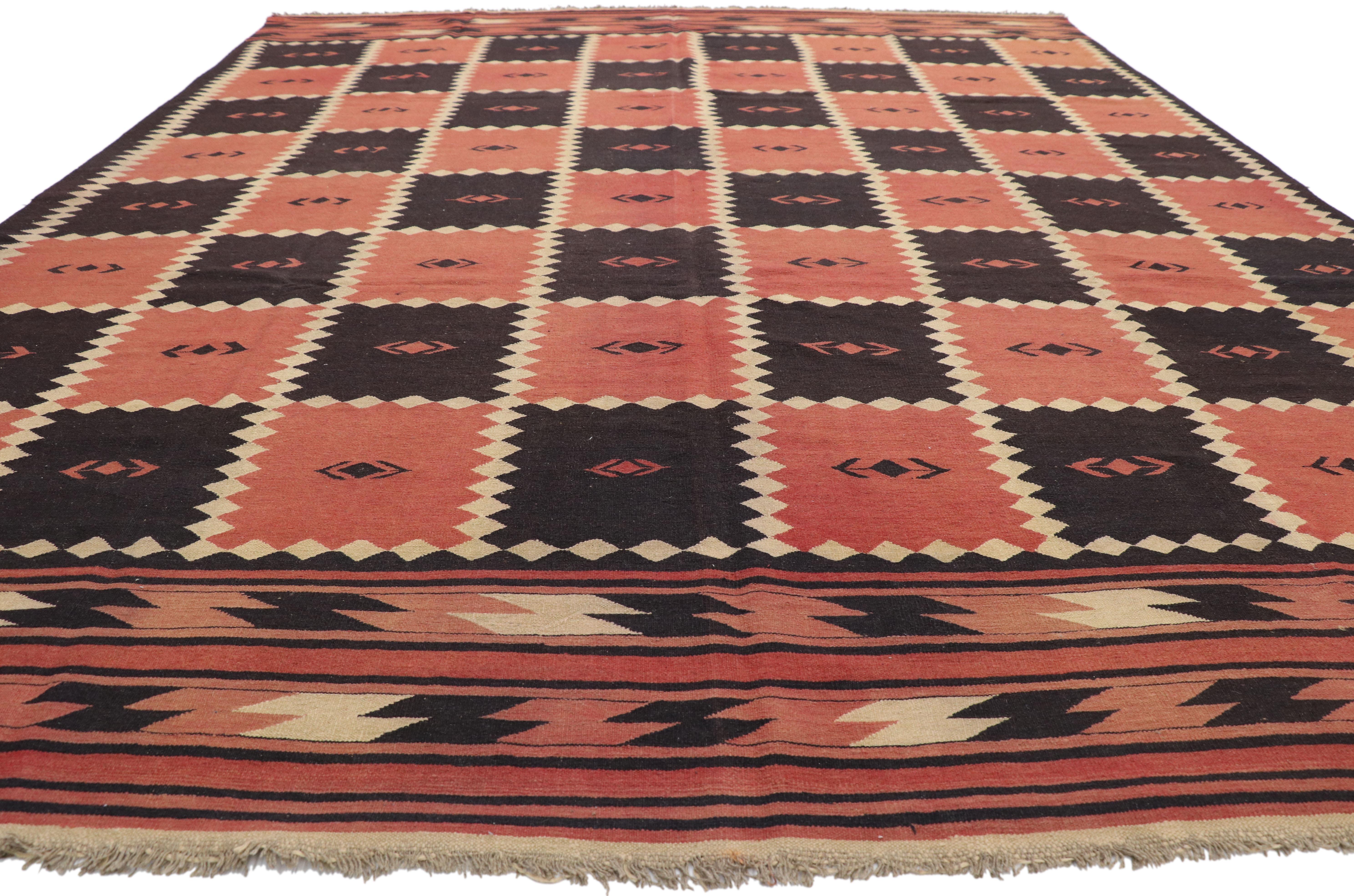 Hand-Woven Vintage Afghani Kilim Rug with Checkerboard Design and Modern Tribal Style For Sale