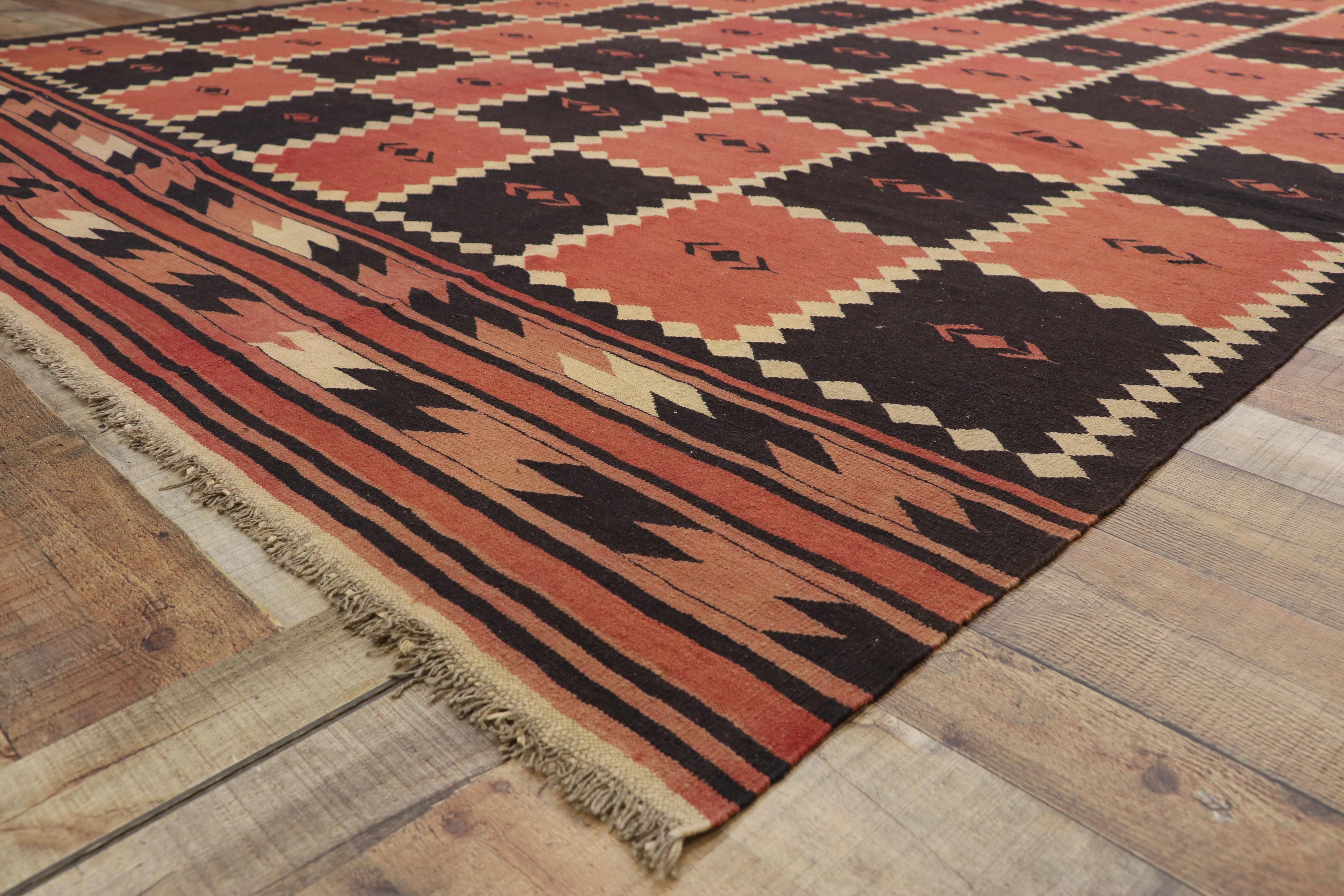 Wool Vintage Afghani Kilim Rug with Checkerboard Design and Modern Tribal Style For Sale