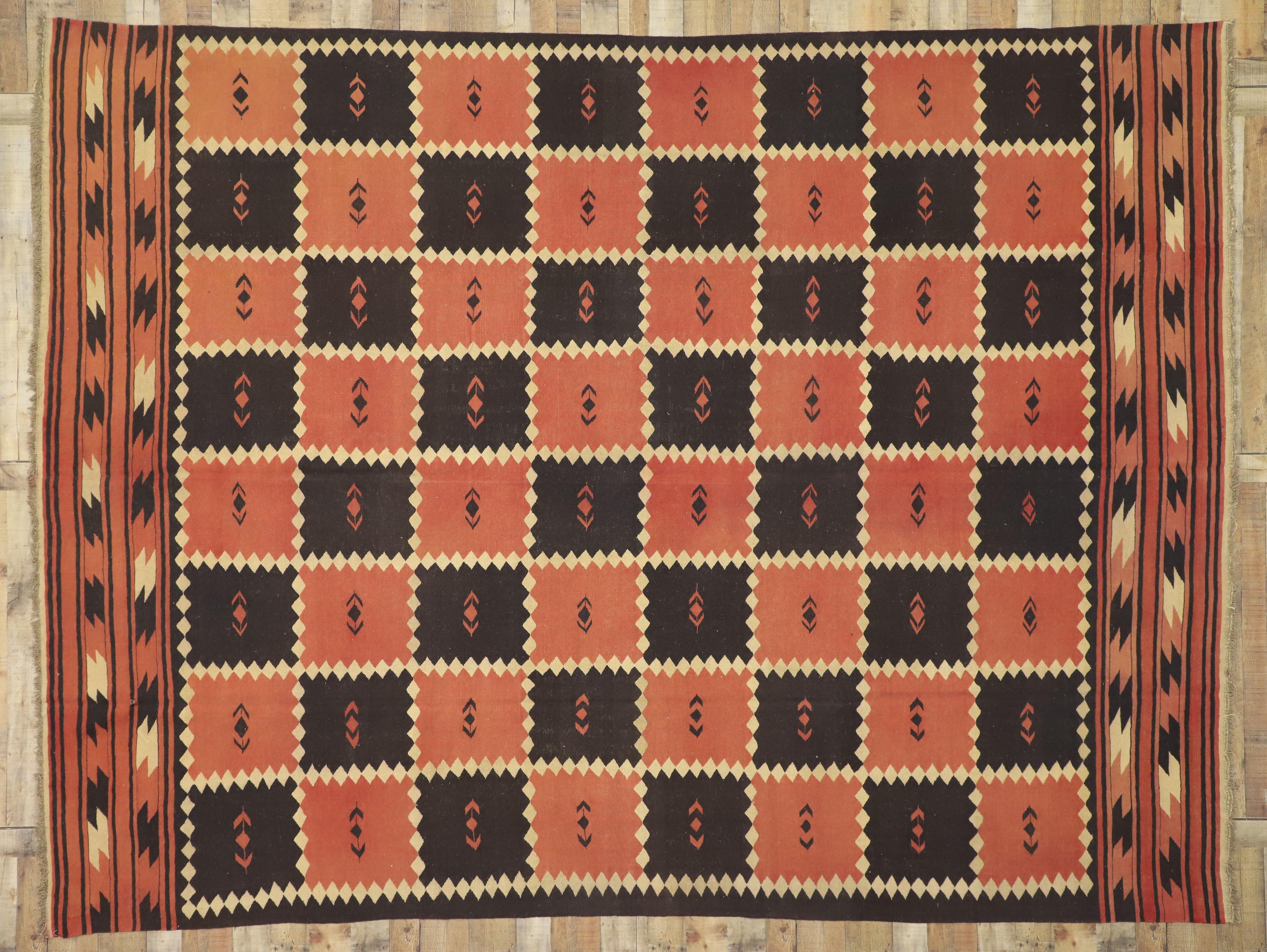 Vintage Afghani Kilim Rug with Checkerboard Design and Modern Tribal Style For Sale 2