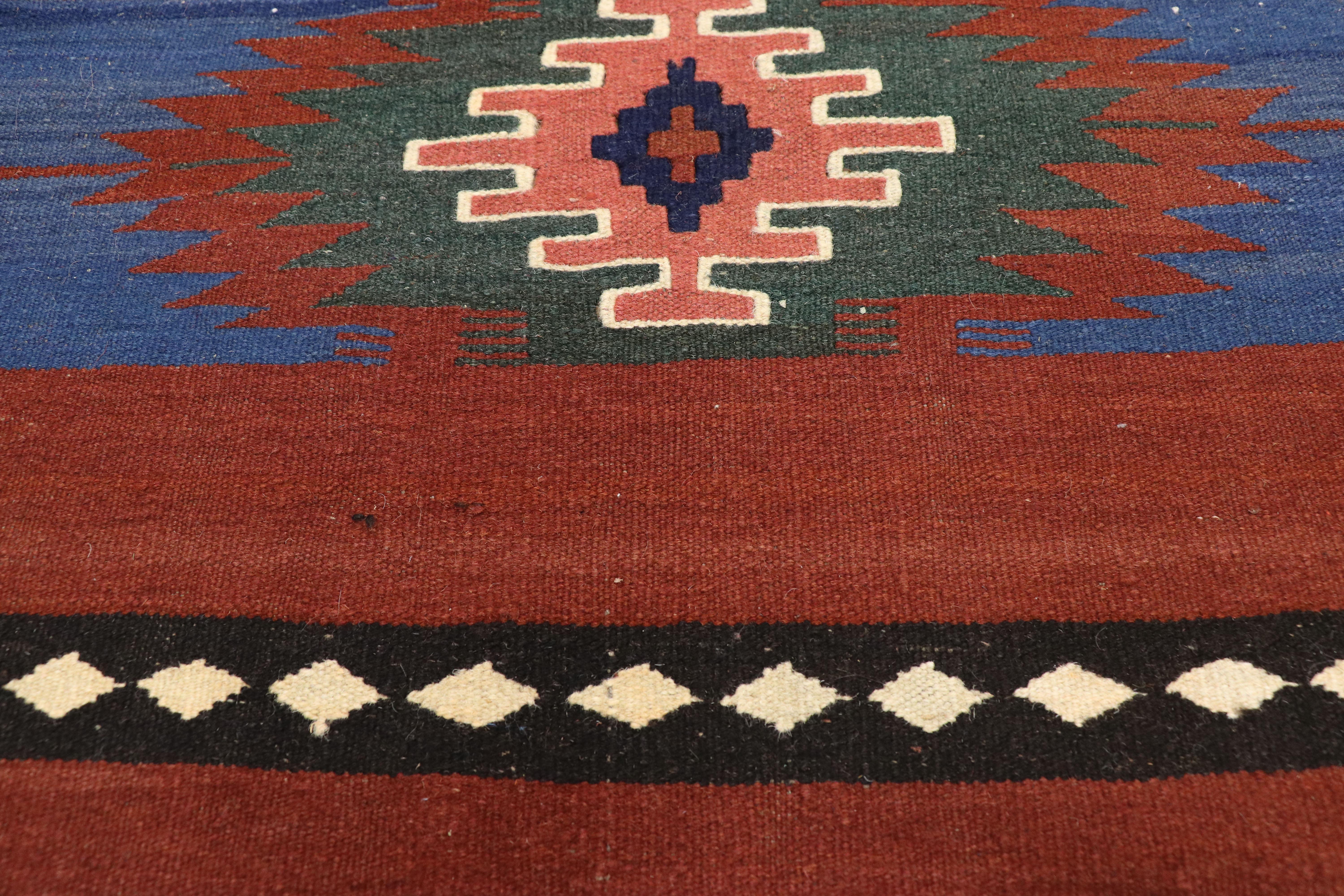 Vintage Afghani Kilim Rug with Southwestern Navajo Native American Style In Good Condition In Dallas, TX