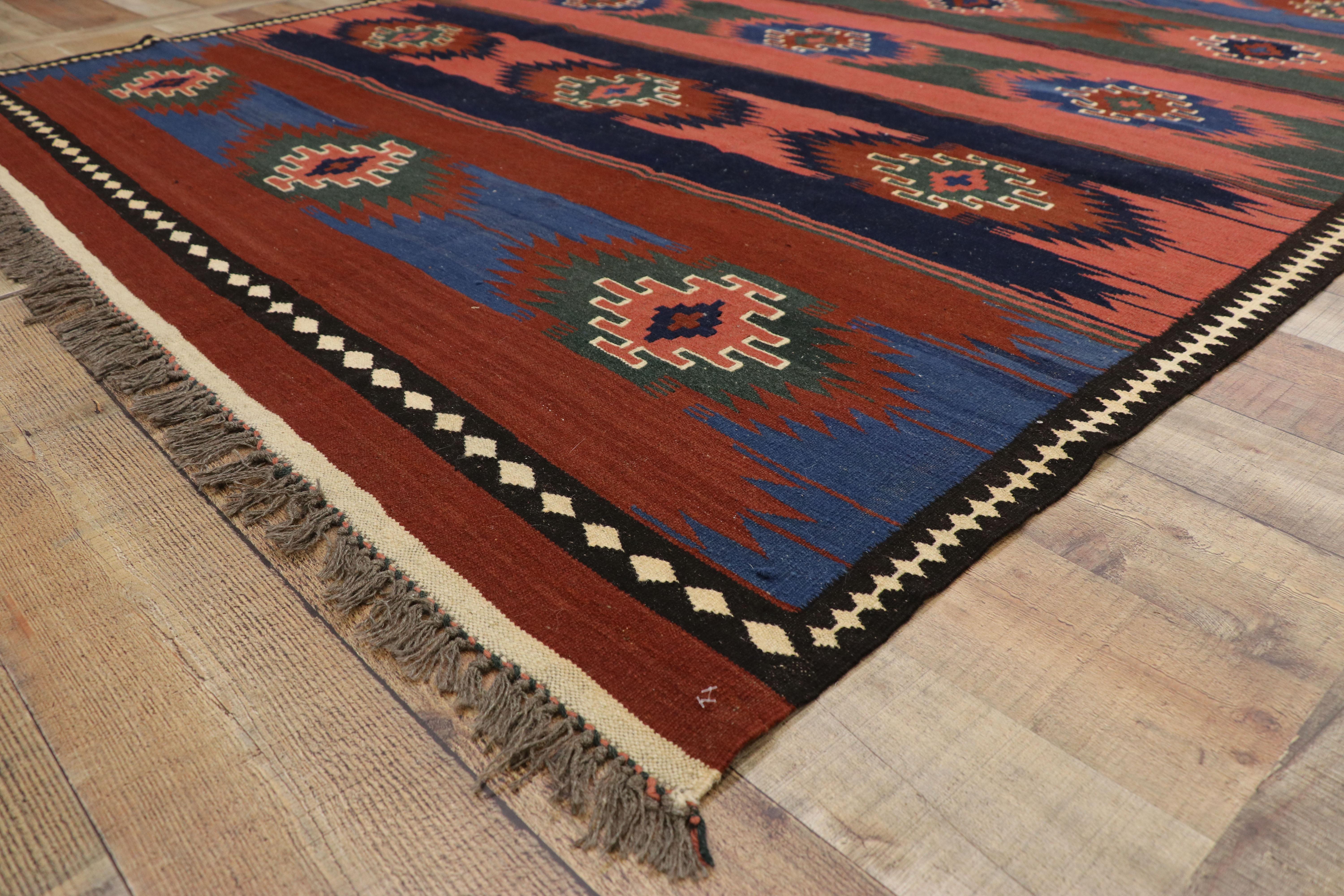 Wool Vintage Afghani Kilim Rug with Southwestern Navajo Native American Style