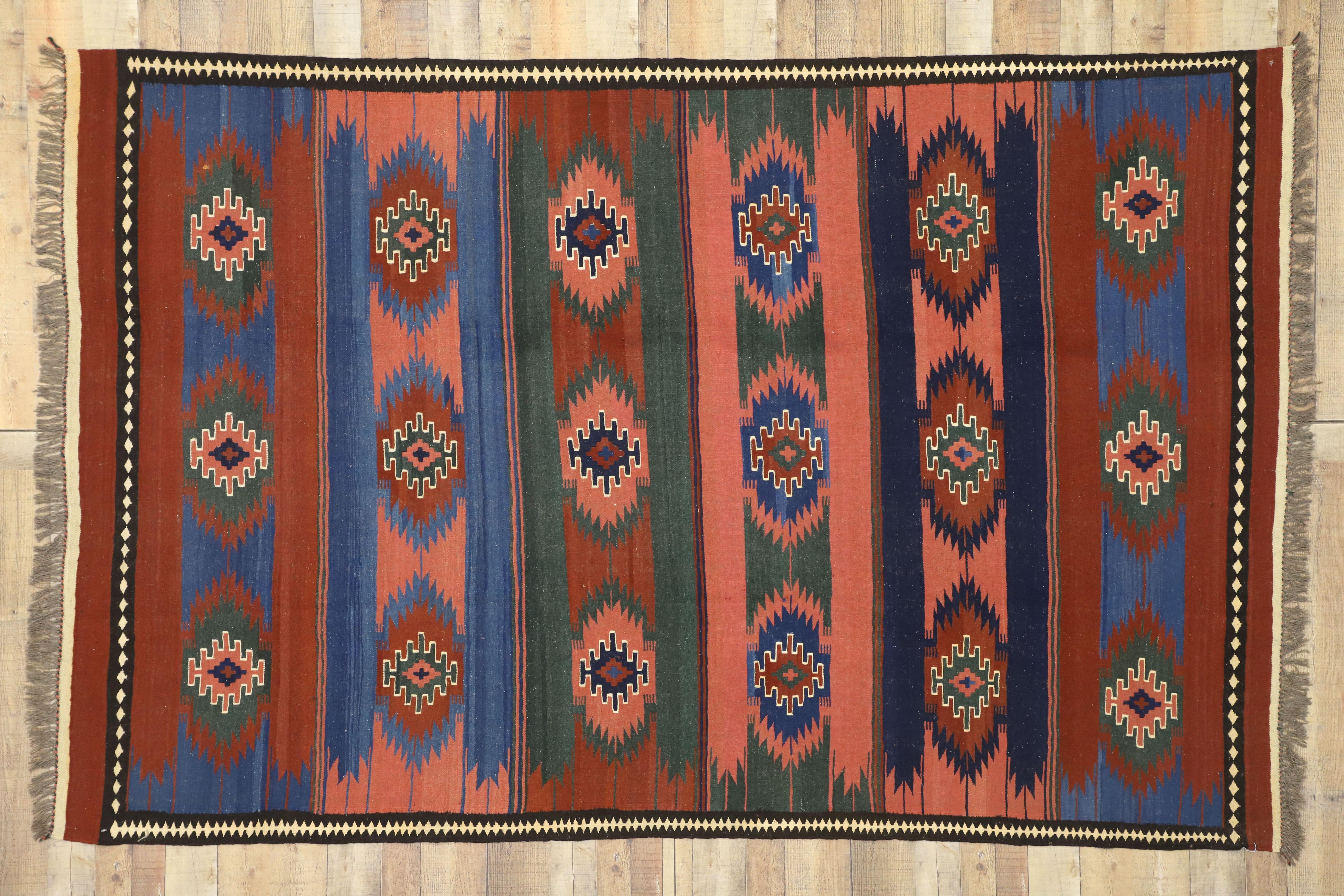 Vintage Afghani Kilim Rug with Southwestern Navajo Native American Style 2