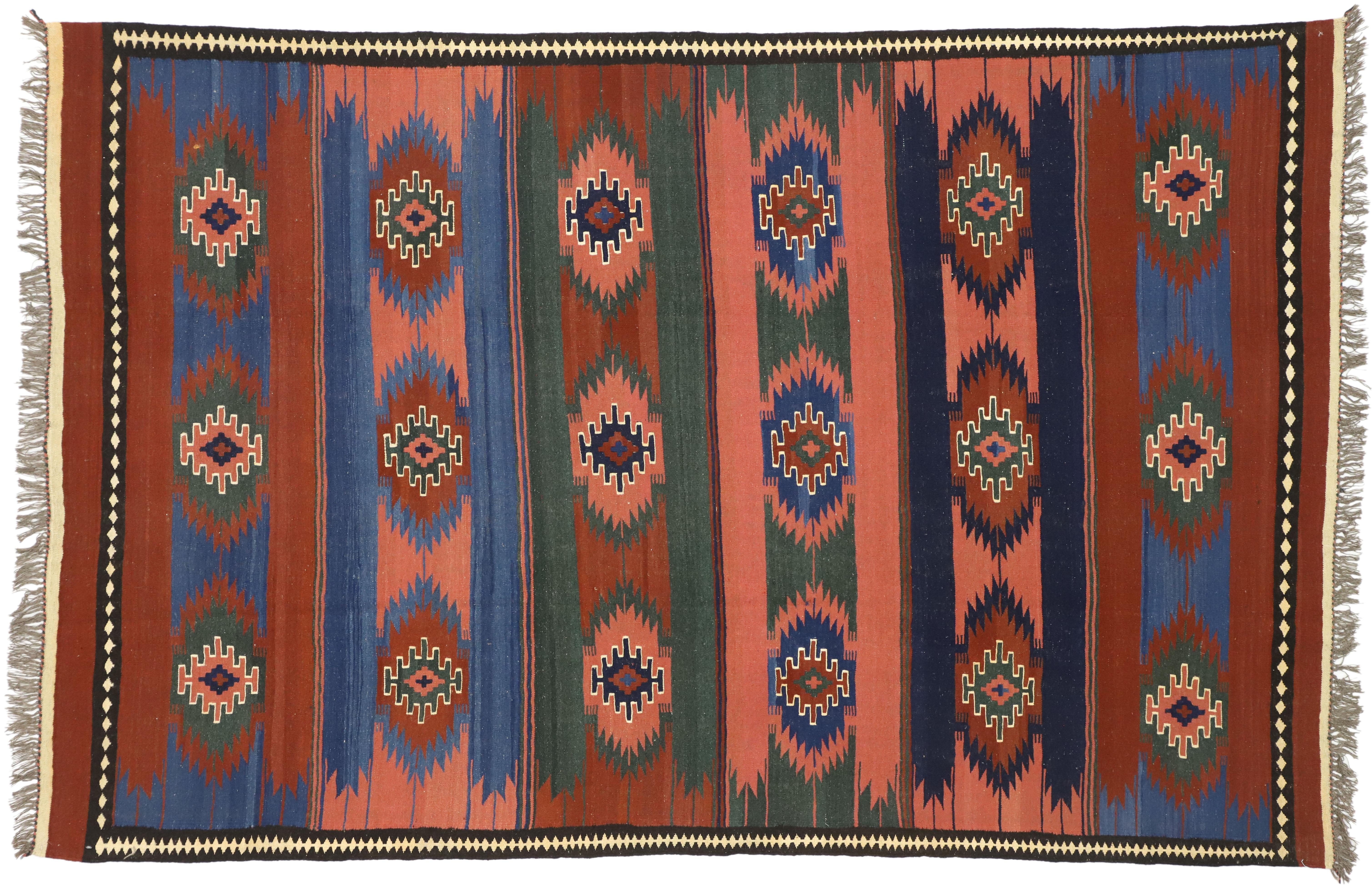 Vintage Afghani Kilim Rug with Southwestern Navajo Native American Style 3