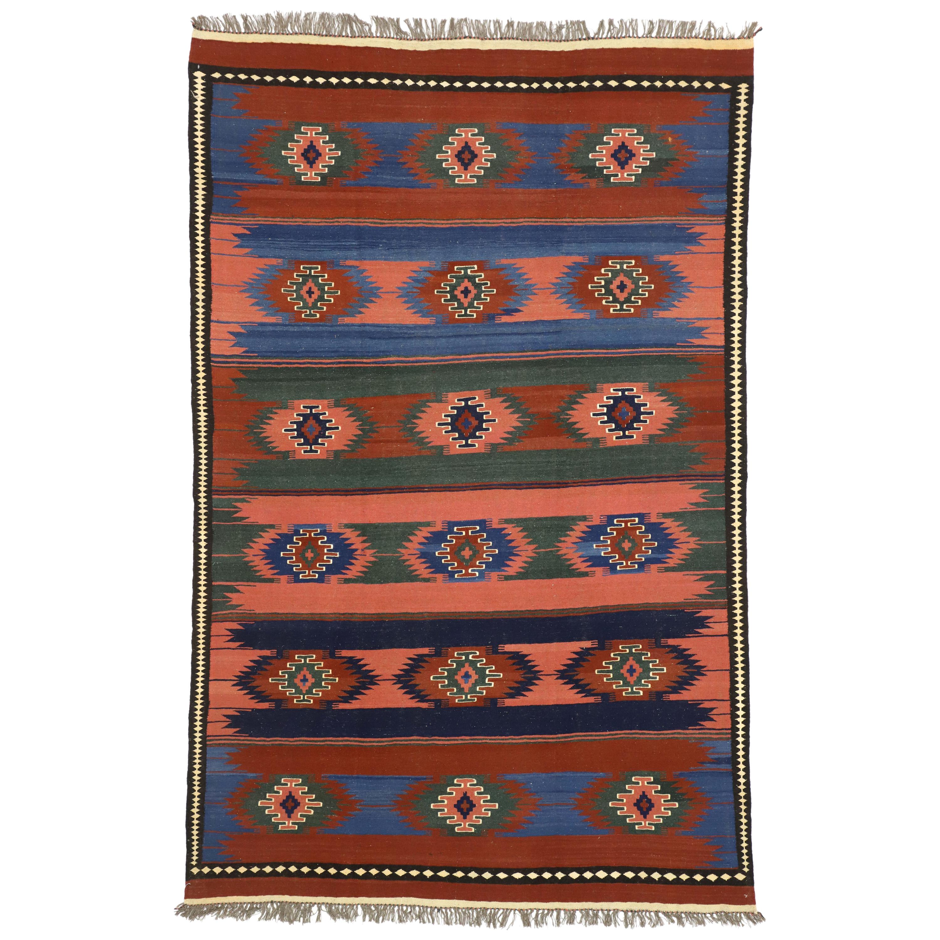 Vintage Afghani Kilim Rug with Southwestern Navajo Native American Style