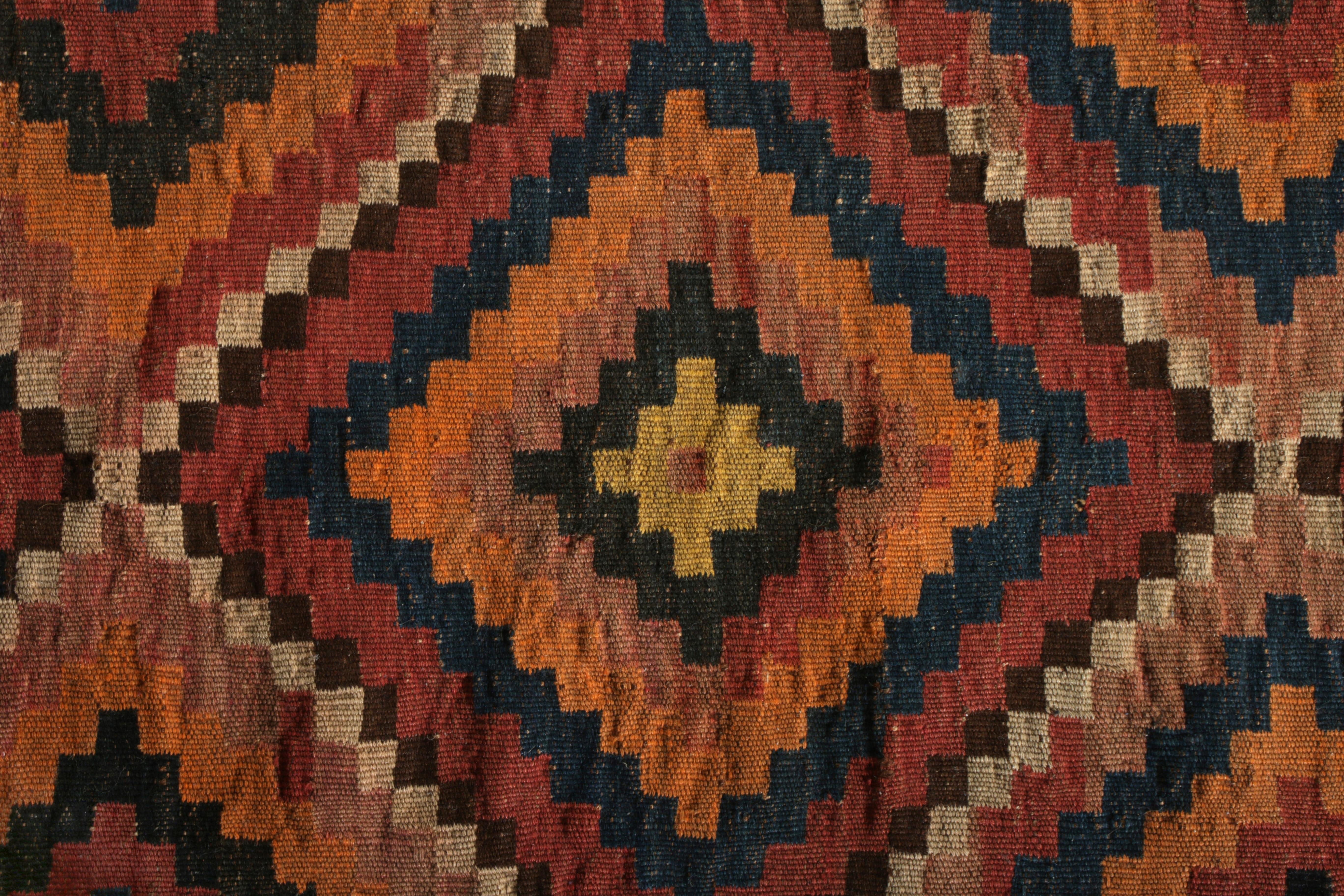 Hand-Woven Vintage Afghani Kilim Runner Orange Diamond Pattern Tribal Rug by Rug & Kilim For Sale