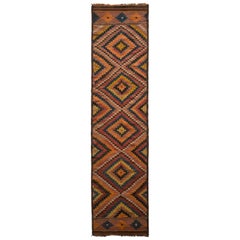 Vintage Afghani Kilim Runner Orange Diamond Pattern Tribal Rug by Rug & Kilim