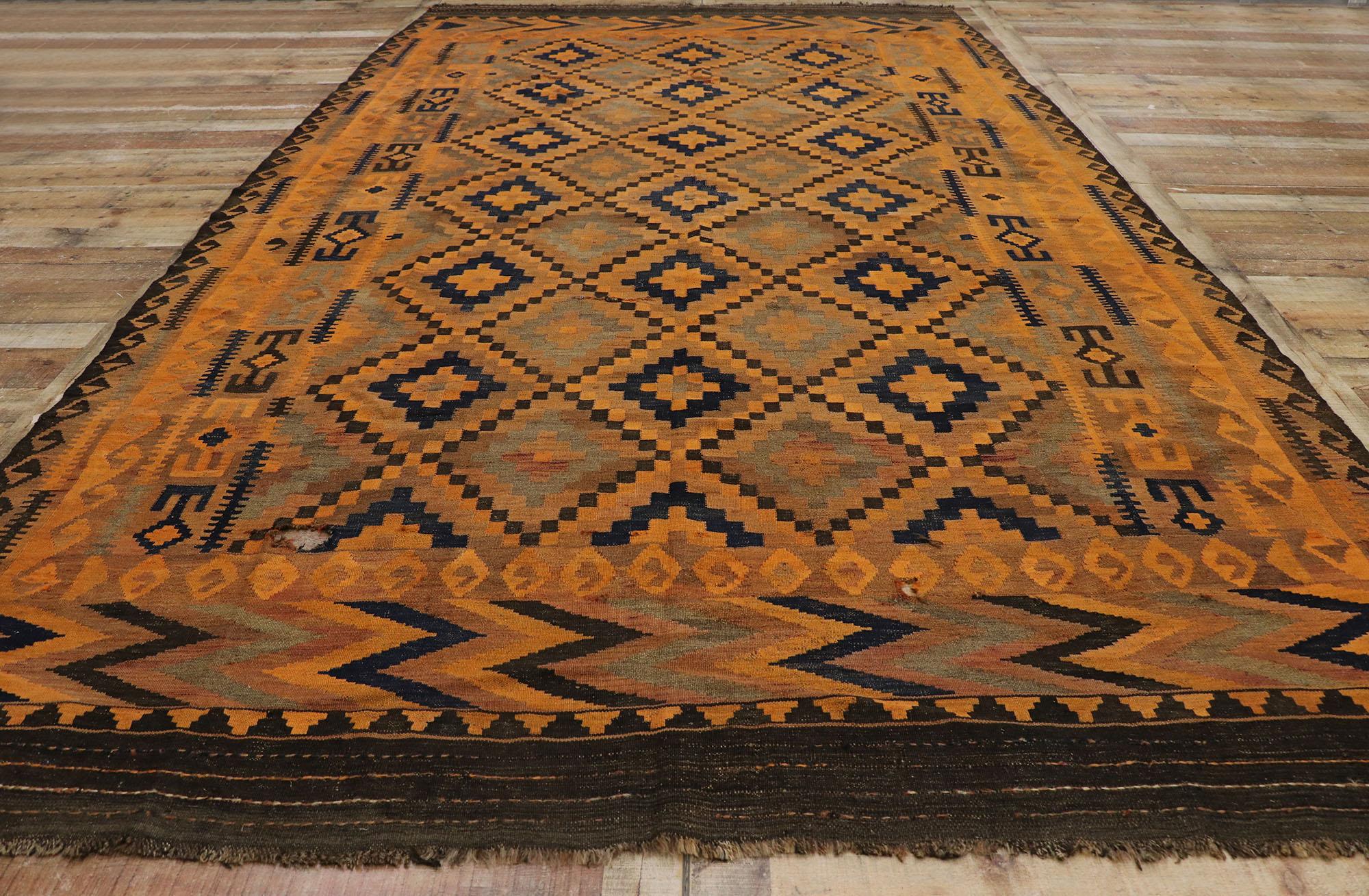 Vintage Afghani Maimana Kilim Rug with Mid-Century Modern Style 1
