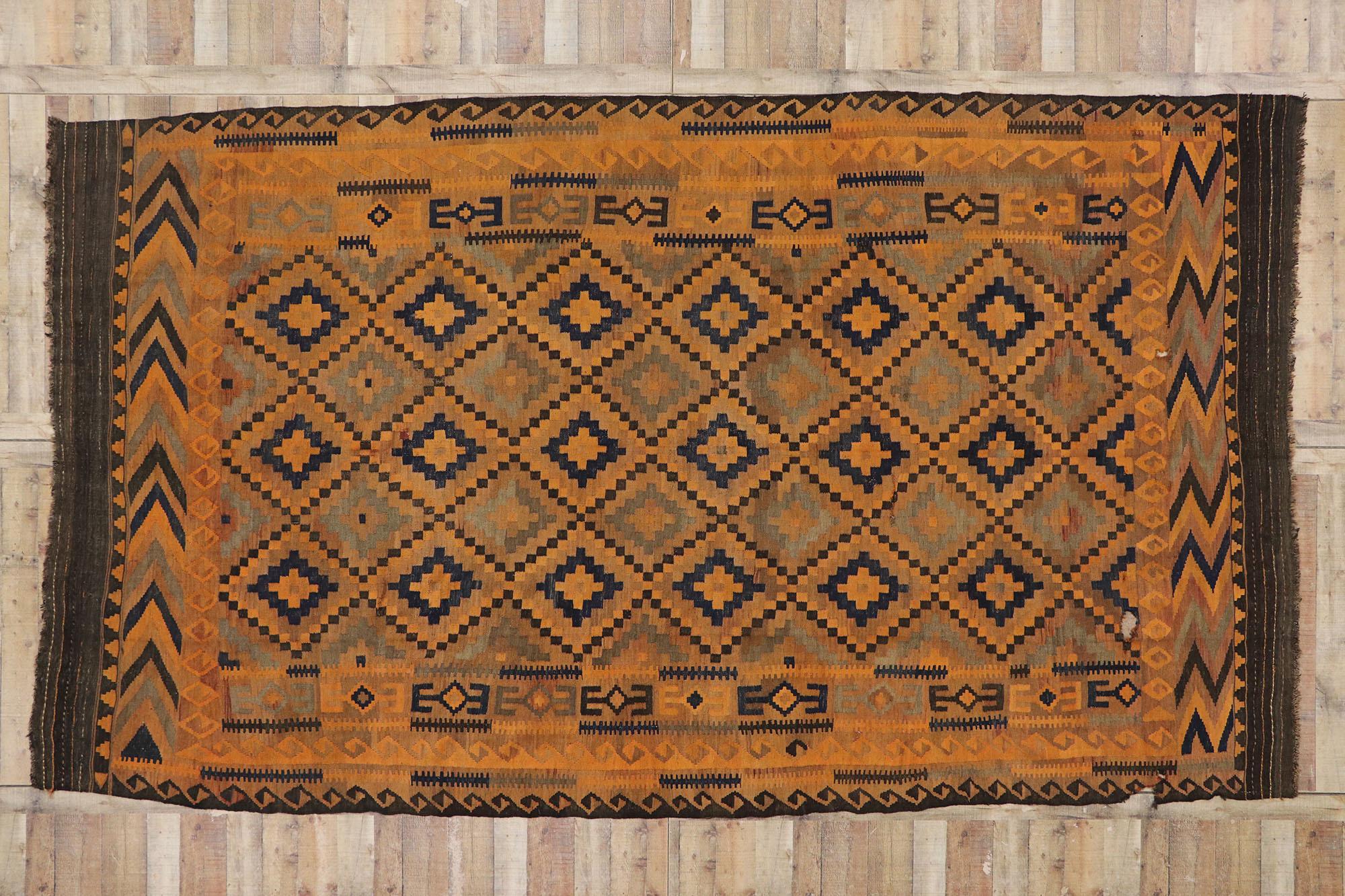 Vintage Afghani Maimana Kilim Rug with Mid-Century Modern Style 2