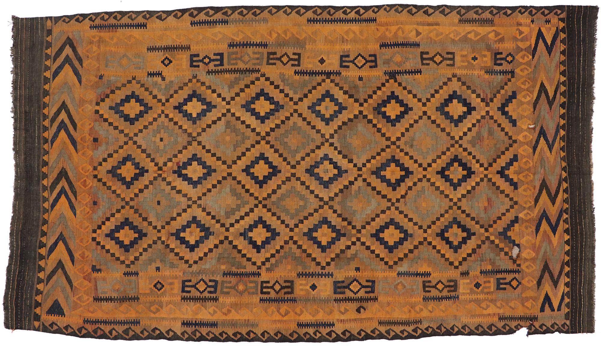 Vintage Afghani Maimana Kilim Rug with Mid-Century Modern Style 3