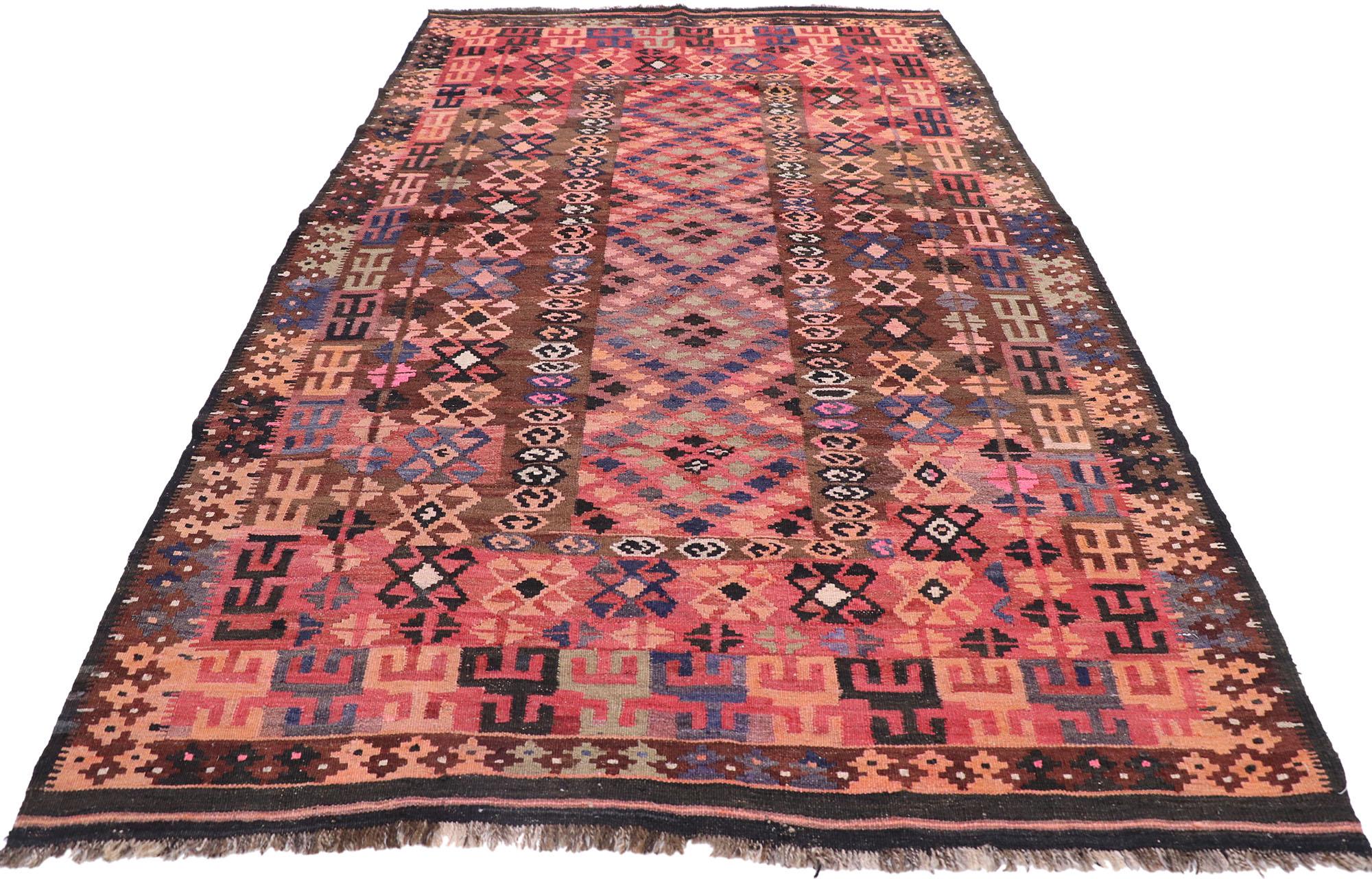 Hand-Woven Vintage Afghani Maimana Kilim Rug, Modern Desert Meets Southwest Boho For Sale