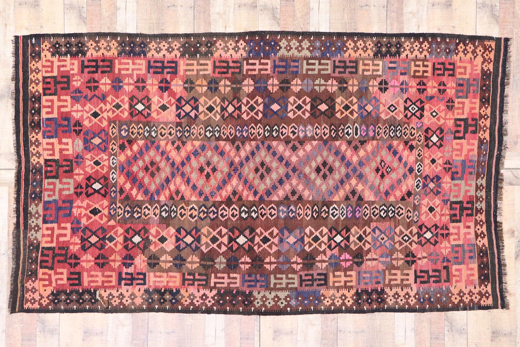 Vintage Afghani Maimana Kilim Rug, Modern Desert Meets Southwest Boho For Sale 2
