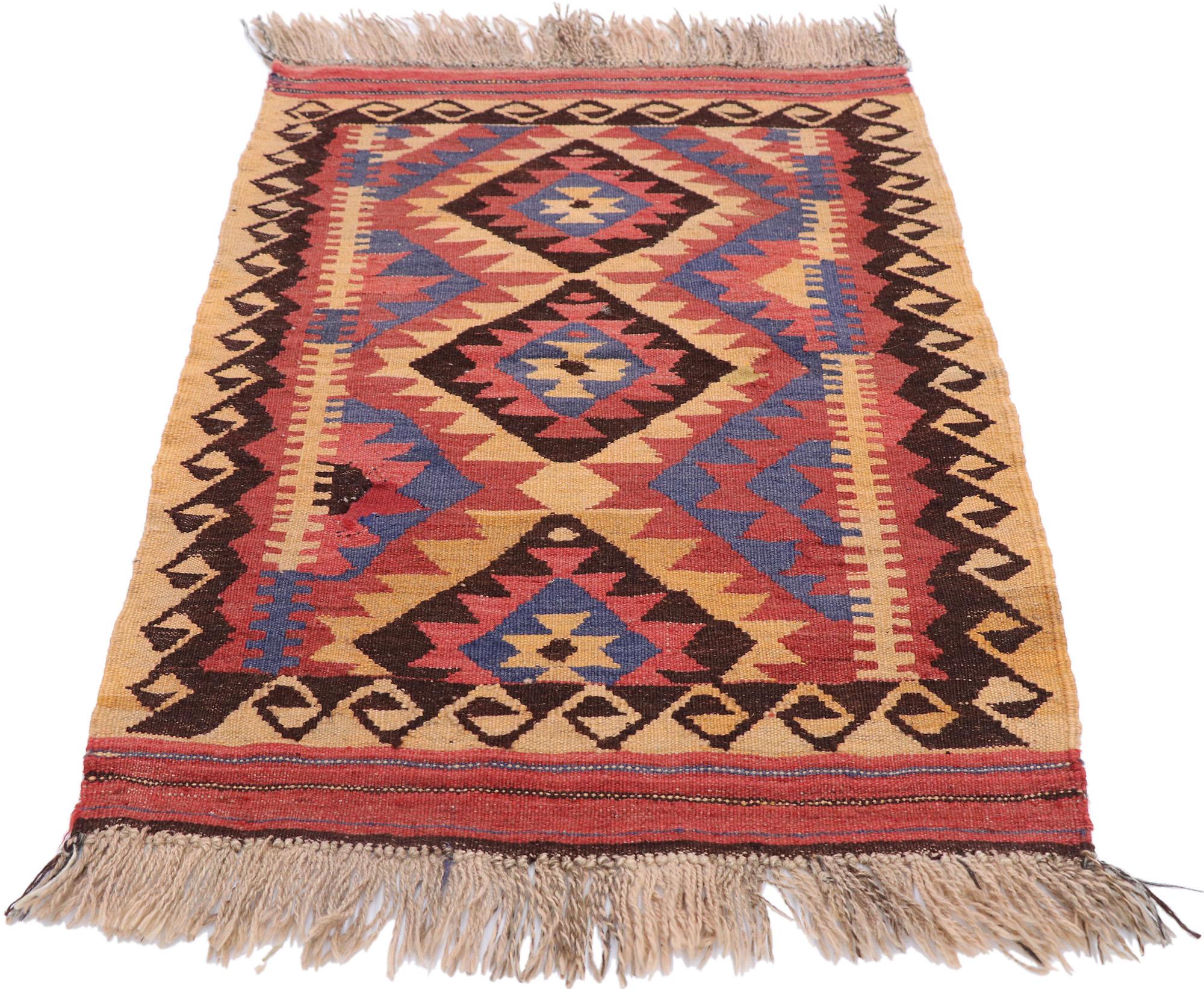 Hand-Woven Vintage Afghani Maimana Kilim Rug with Modern Tribal Style For Sale