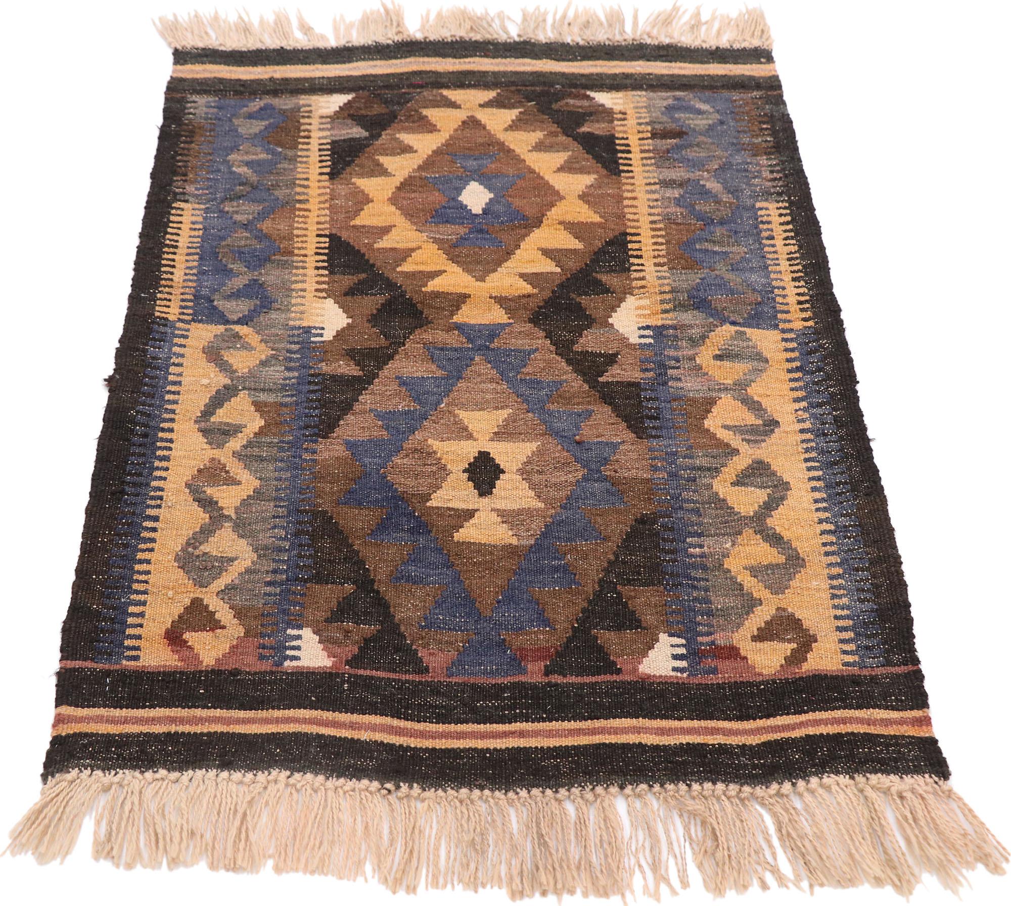 Hand-Woven Vintage Afghani Maimana Kilim Rug with Modern Tribal Style