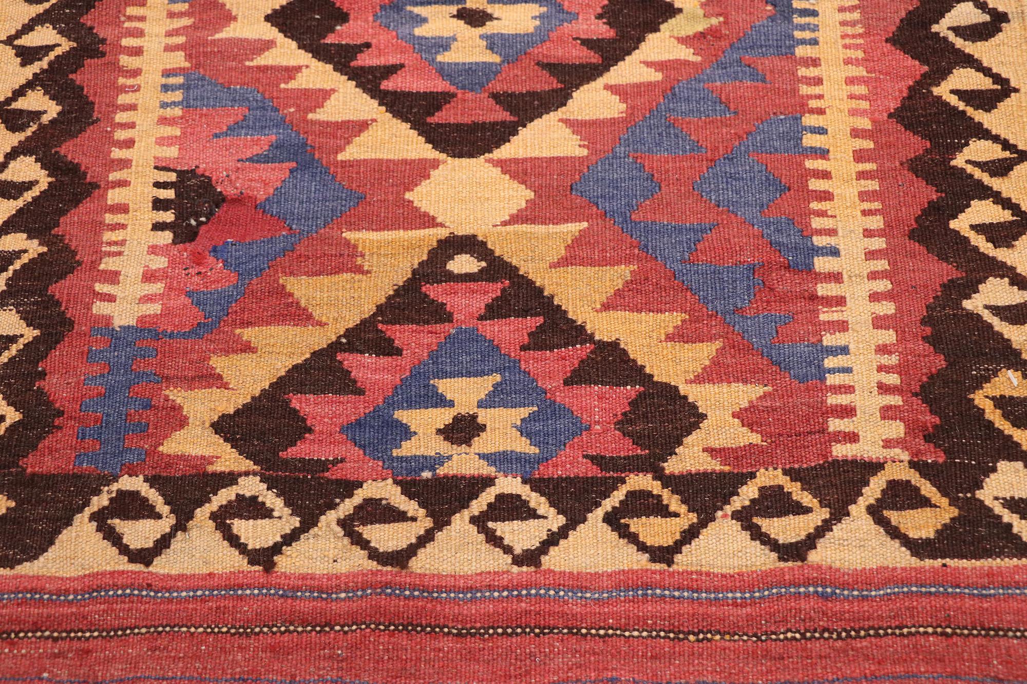 Vintage Afghani Maimana Kilim Rug with Modern Tribal Style In Good Condition For Sale In Dallas, TX