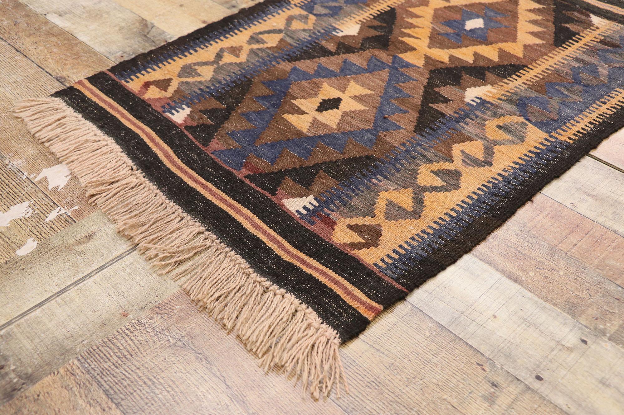 Wool Vintage Afghani Maimana Kilim Rug with Modern Tribal Style