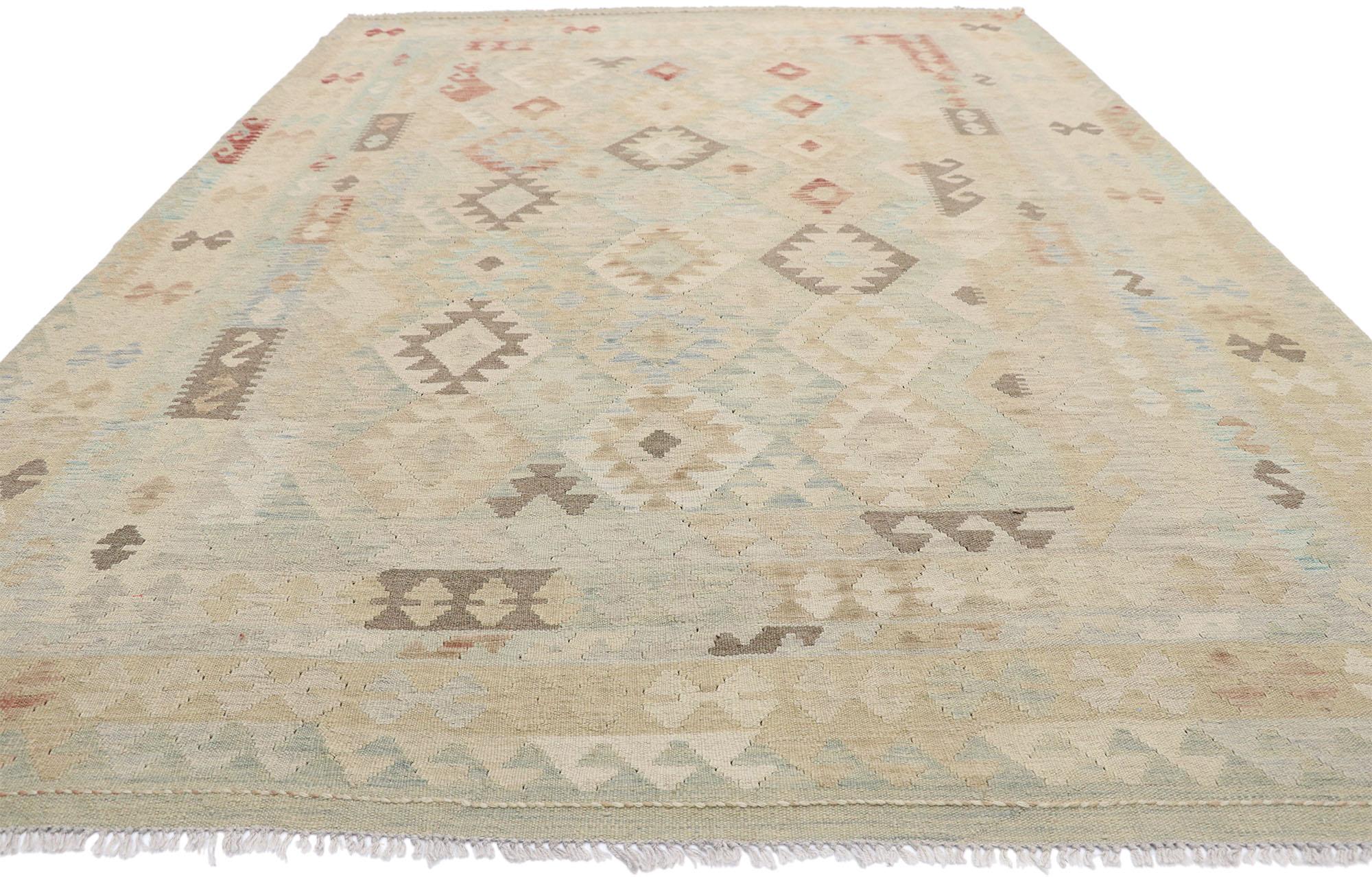 Hand-Woven Vintage Afghani Kilim Rug, Organic Modern Meets Contemporary Santa Fe Elegance For Sale