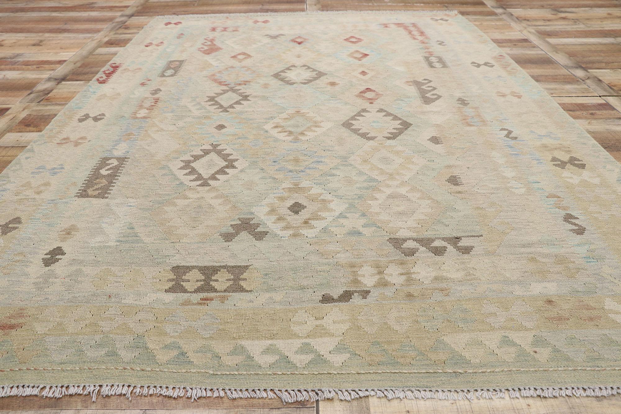 Wool 1960's Afghani Kilim Rug, Organic Modern Meets Contemporary Santa Fe Elegance For Sale