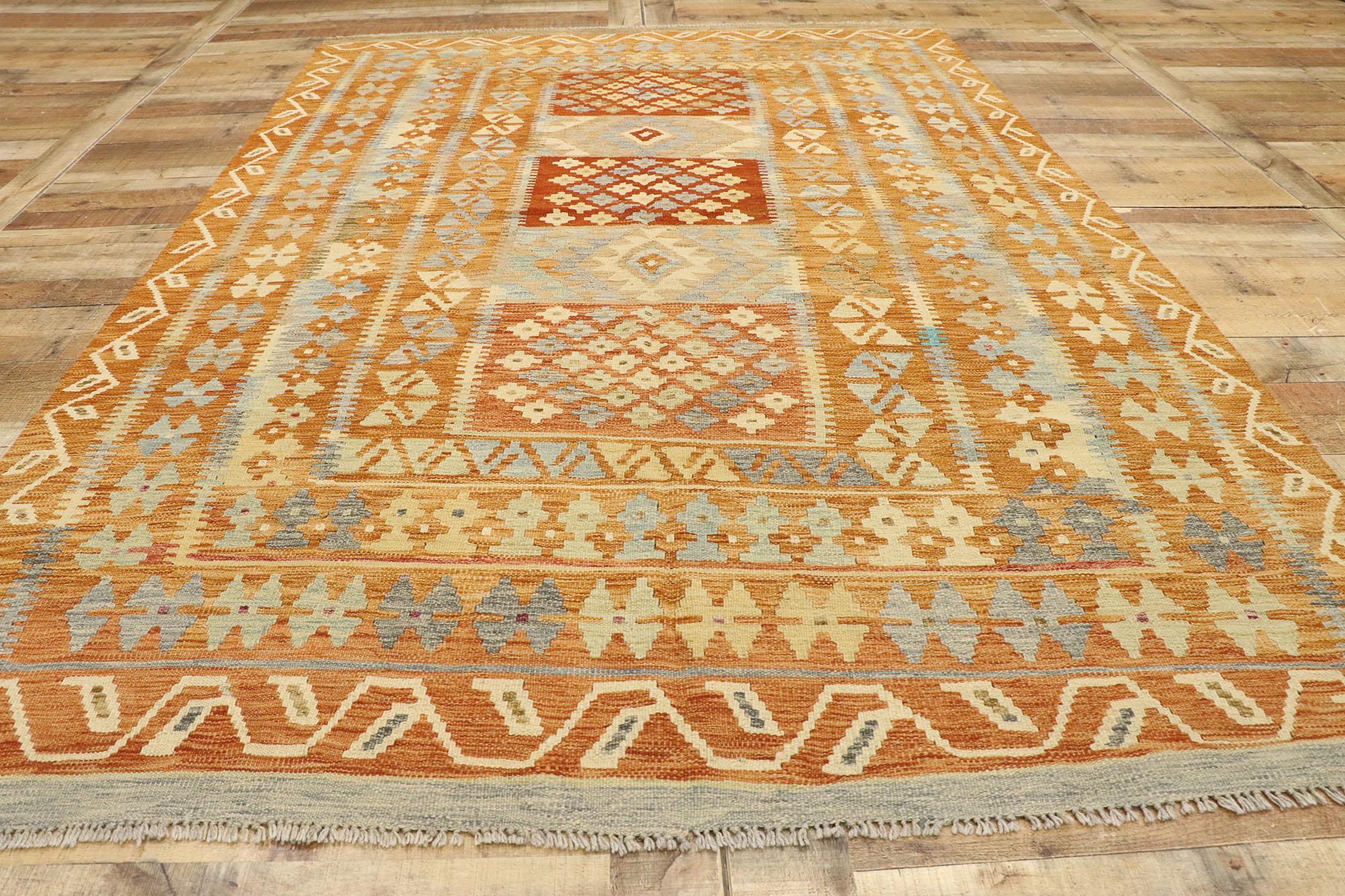 Hand-Woven Vintage Afghan Kilim Rug with Southwestern Style For Sale