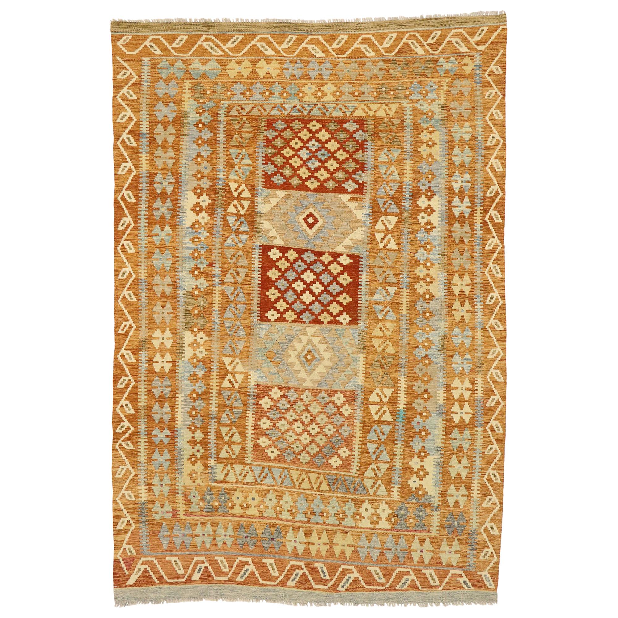 Vintage Afghani Kilim Rug with Modern Boho Chic Southwestern Aztec ...