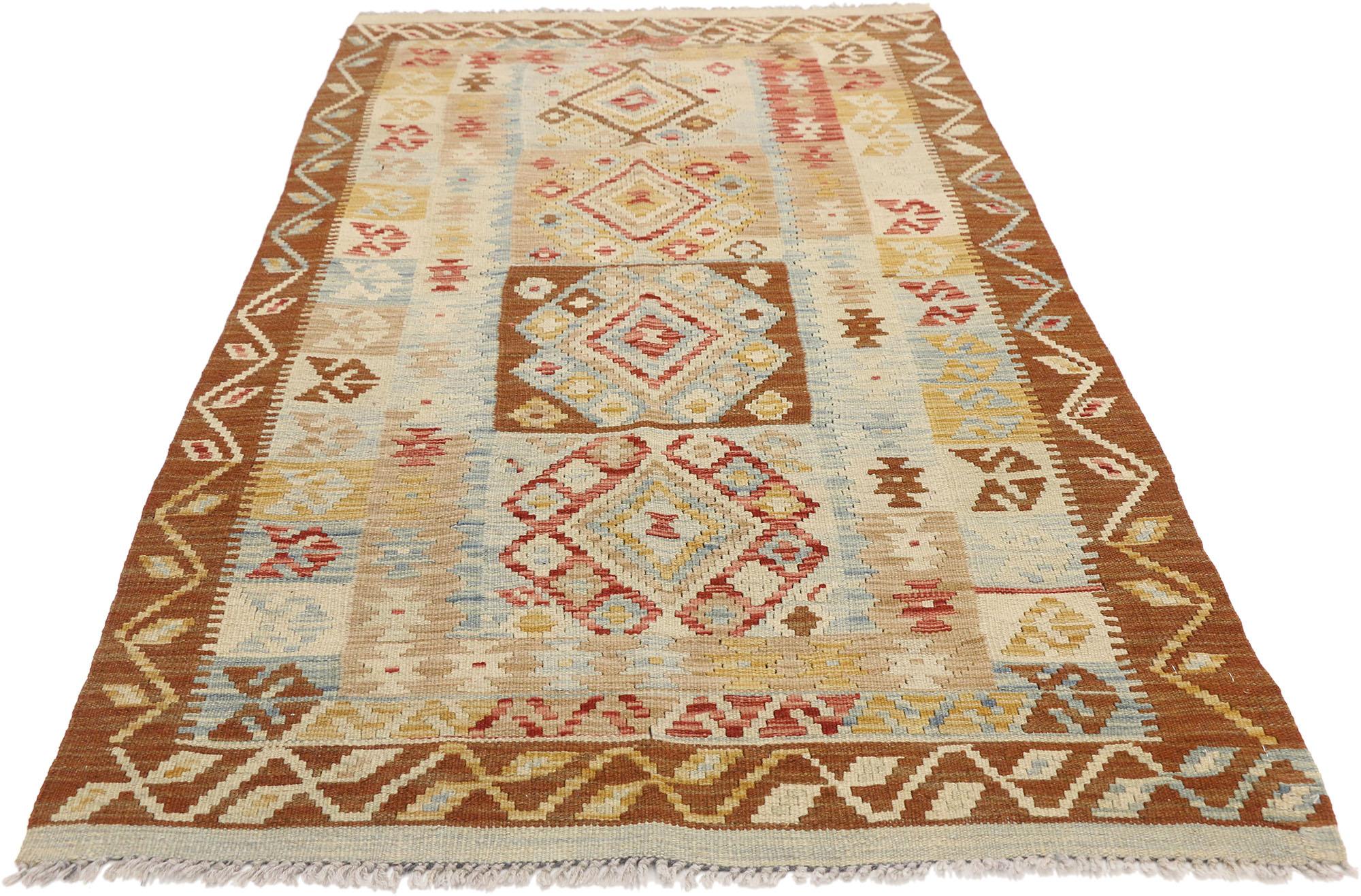 Hand-Woven Vintage Afghan Kilim Rug with Southwestern Style For Sale