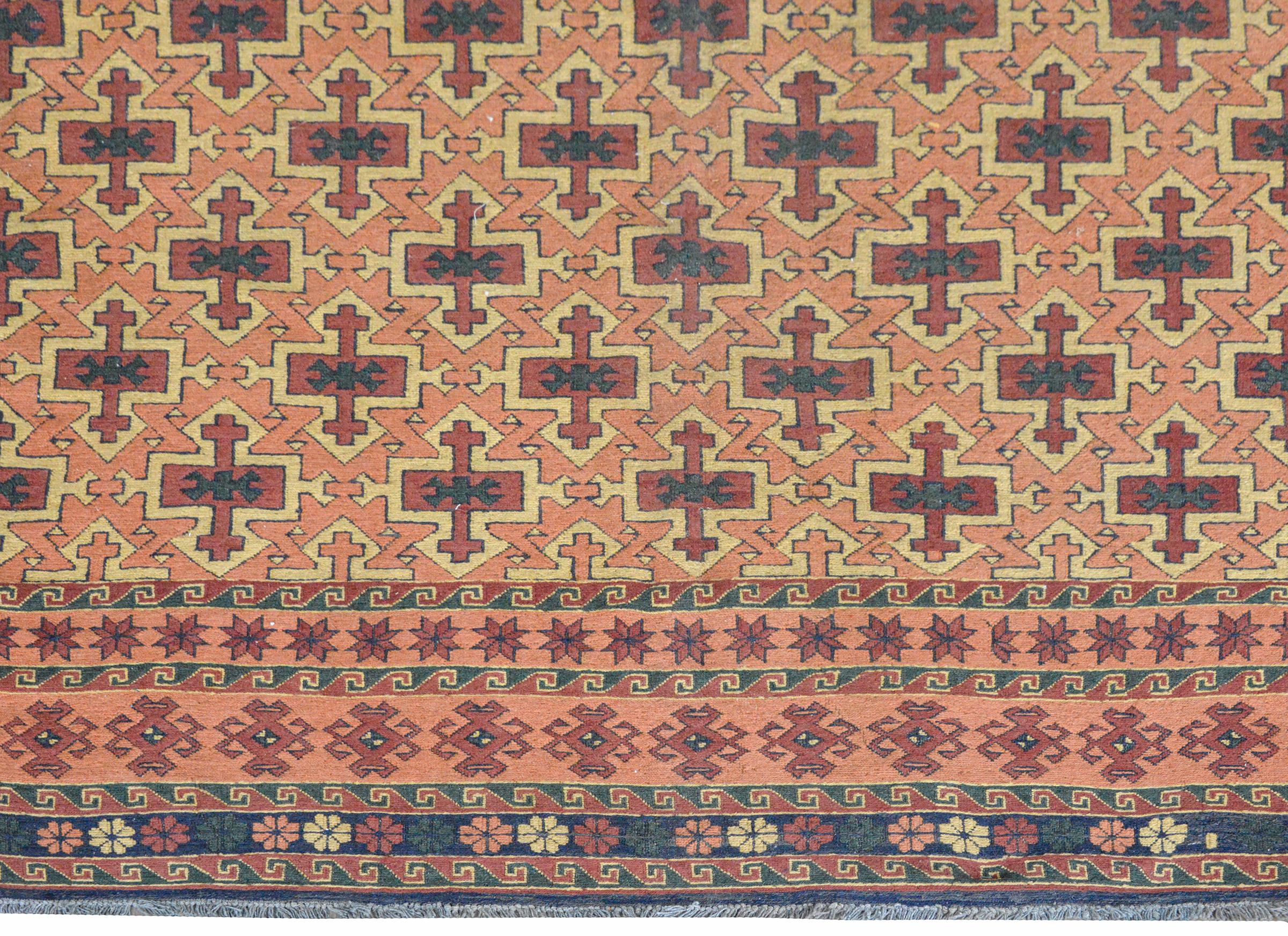 Hand-Knotted Vintage Afghani Soumak Rug