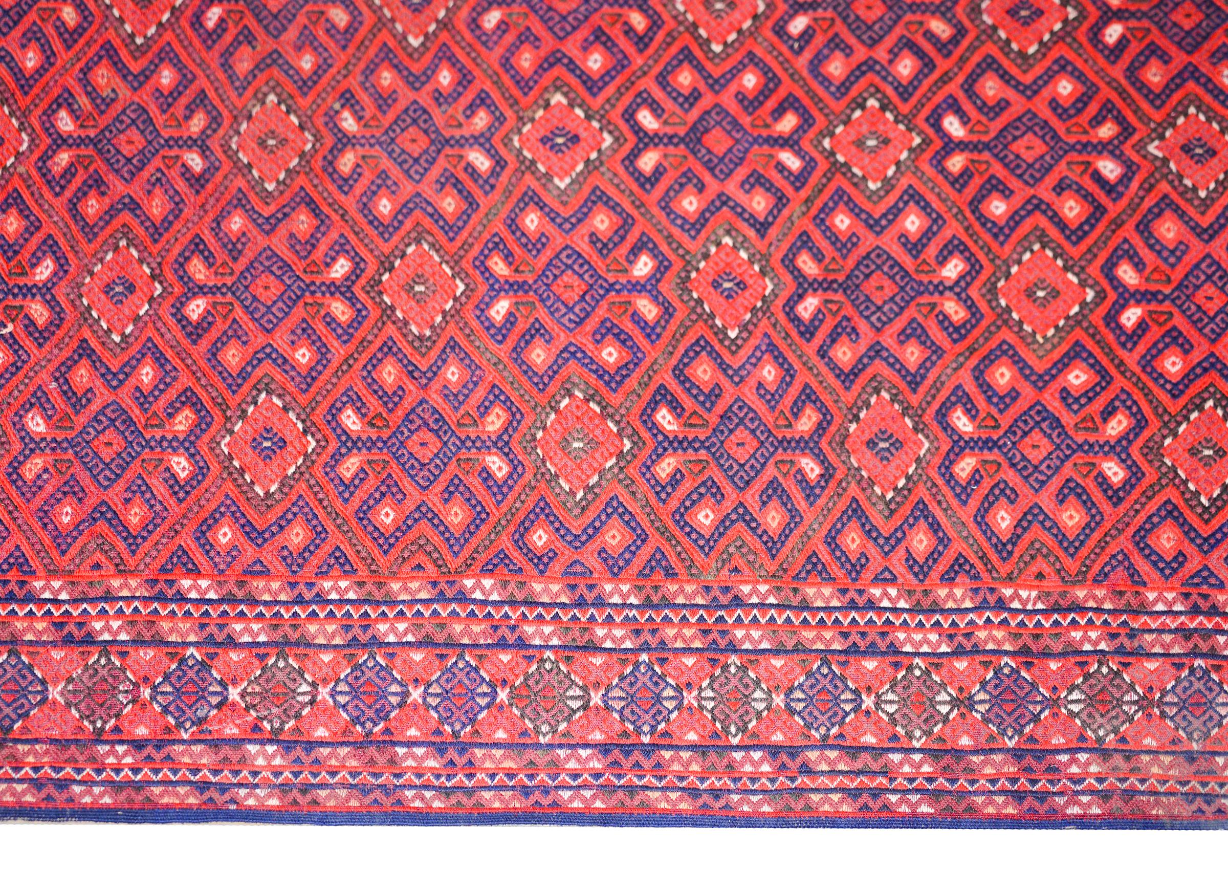 Hand-Knotted Vintage Afghani Sumak Rug For Sale