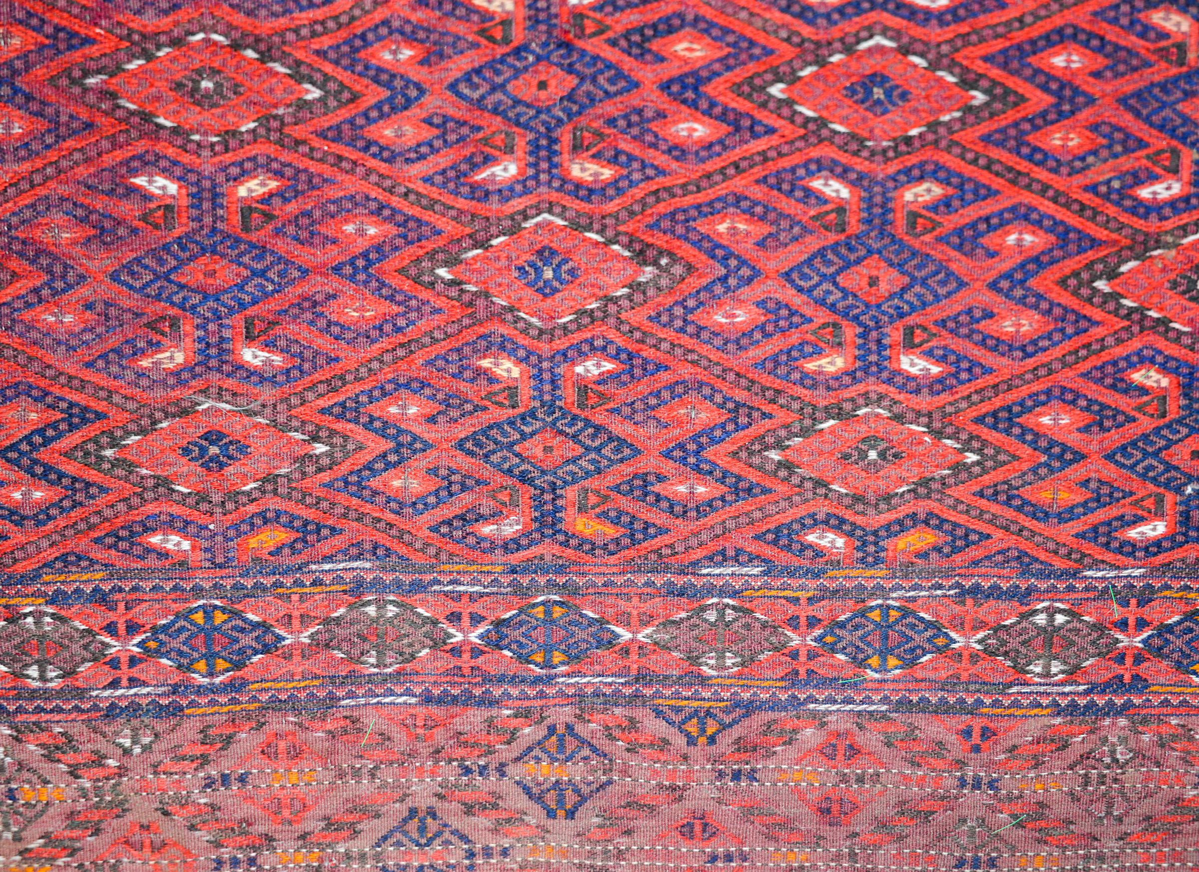 Wool Vintage Afghani Sumak Rug For Sale