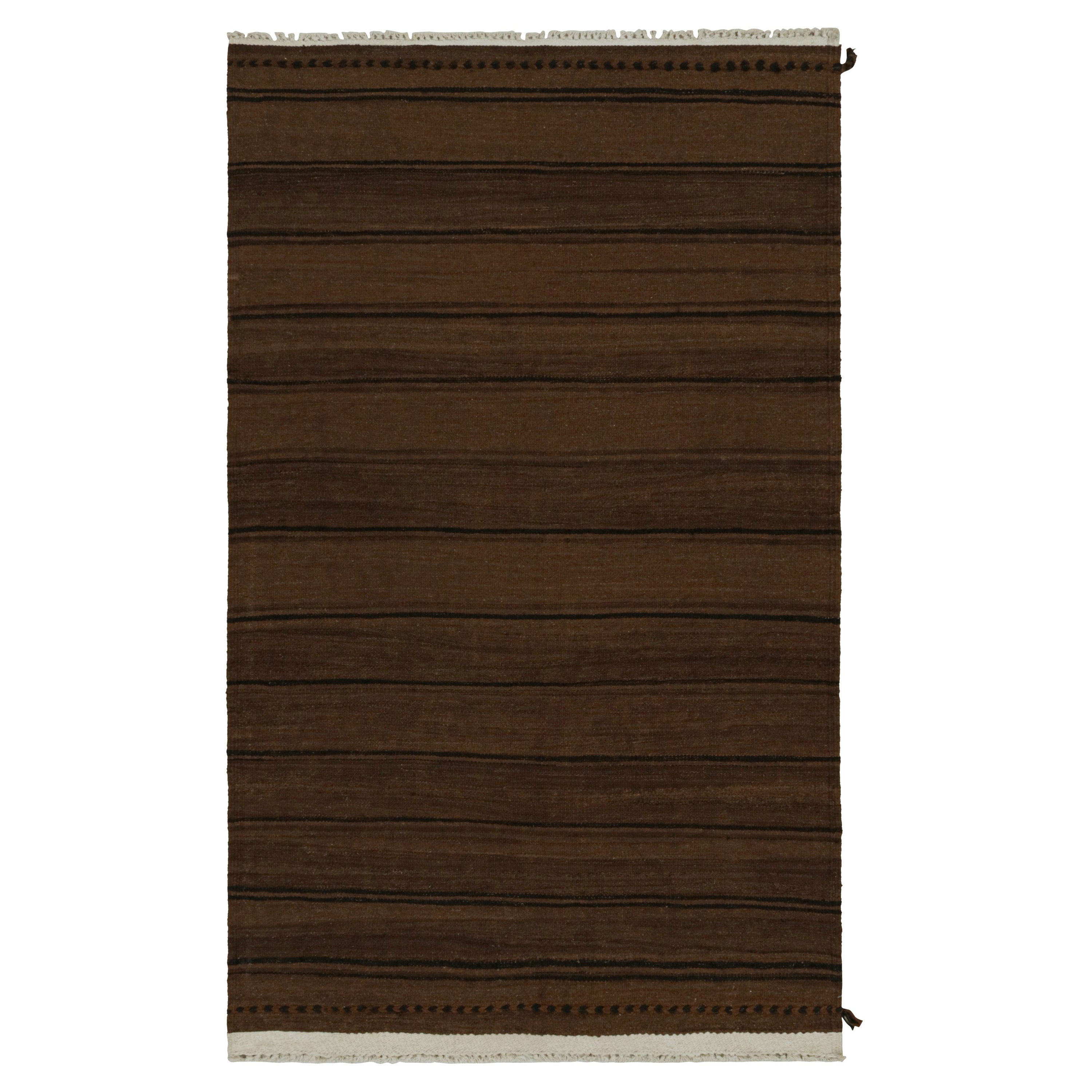 Alter afghanischer Stammes-Kilimteppich mit braunen und schwarzen Streifen von Rug & Kilim