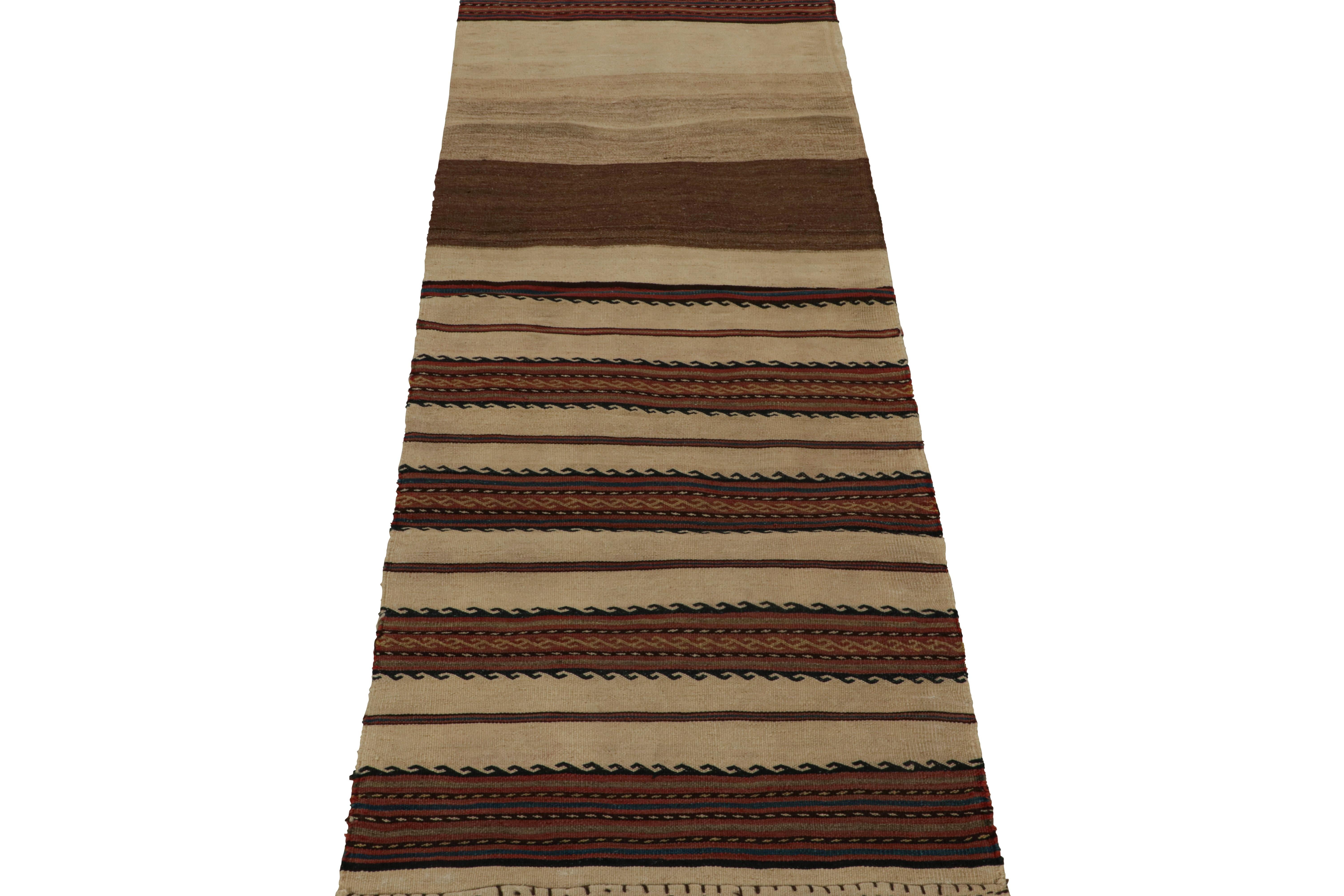 Tribal Vintage Afghani tribal Kilim runner rug, in Beige/brown, from Rug & Kilim For Sale