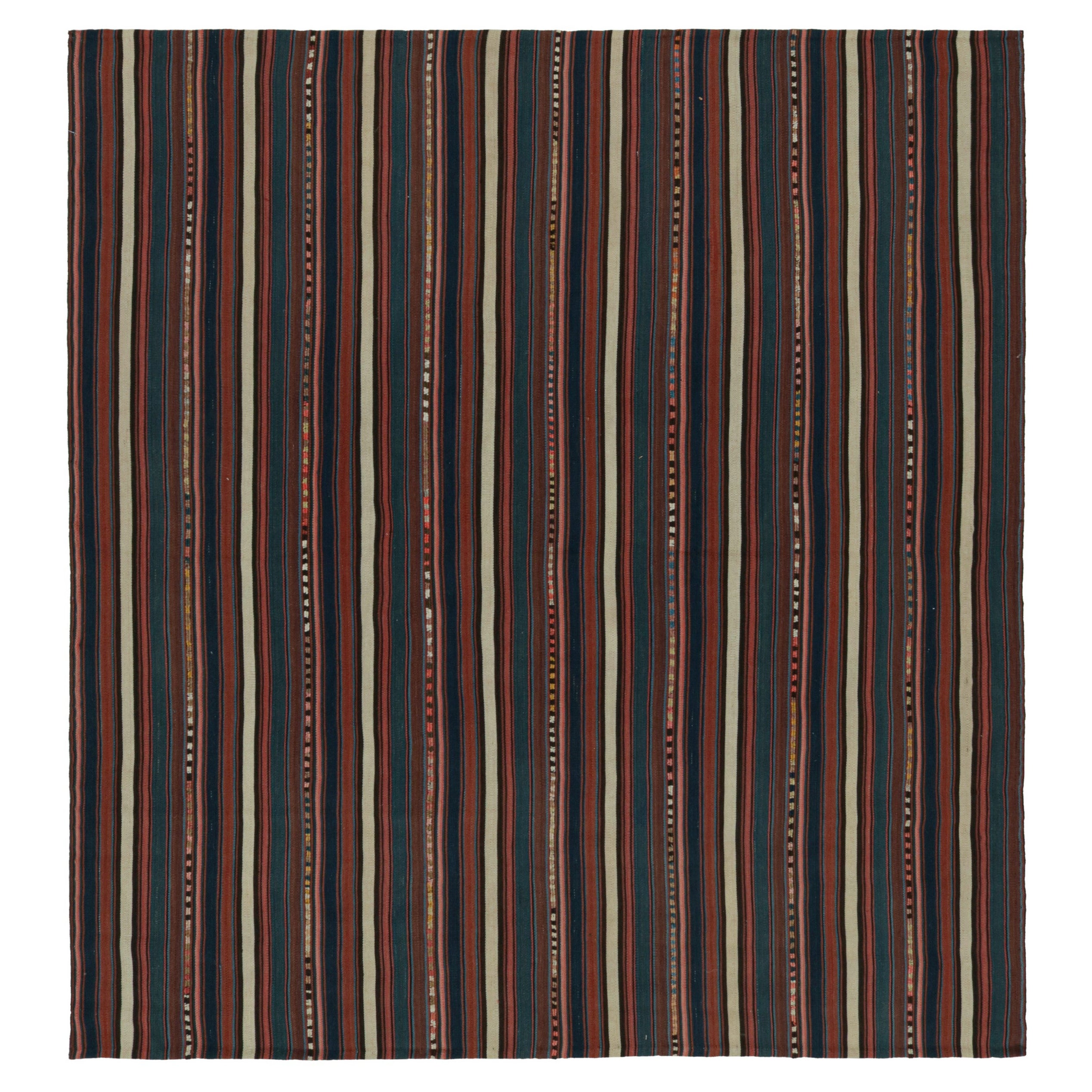 Vintage Afghani Stammes-Kilim Quadratischer Teppich, mit vertikalen Streifen, von Rug & Kilim