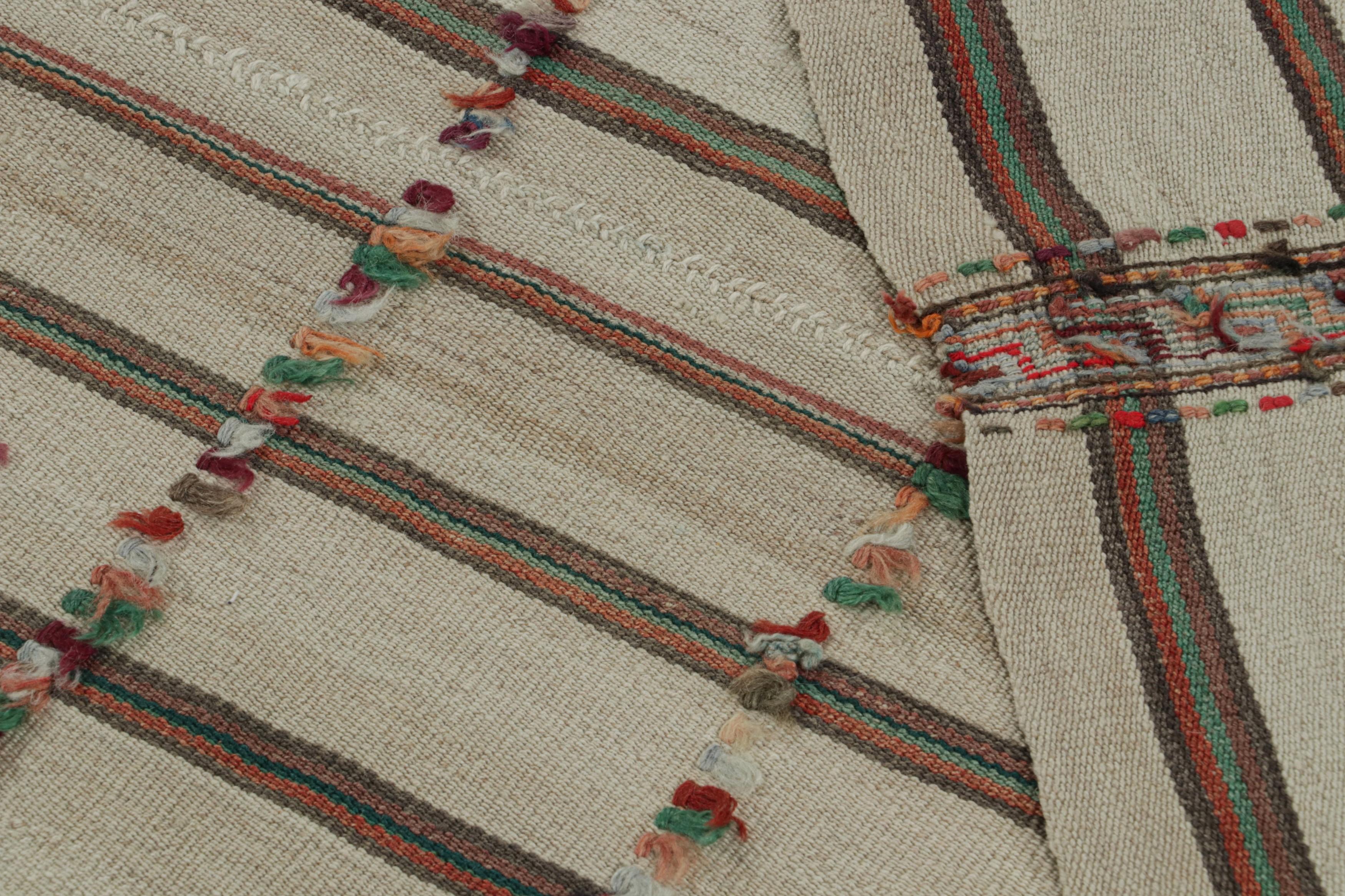 Wool Vintage Afghani tribal Kilim Textural Rug, with Stripes, from Rug & Kilim For Sale